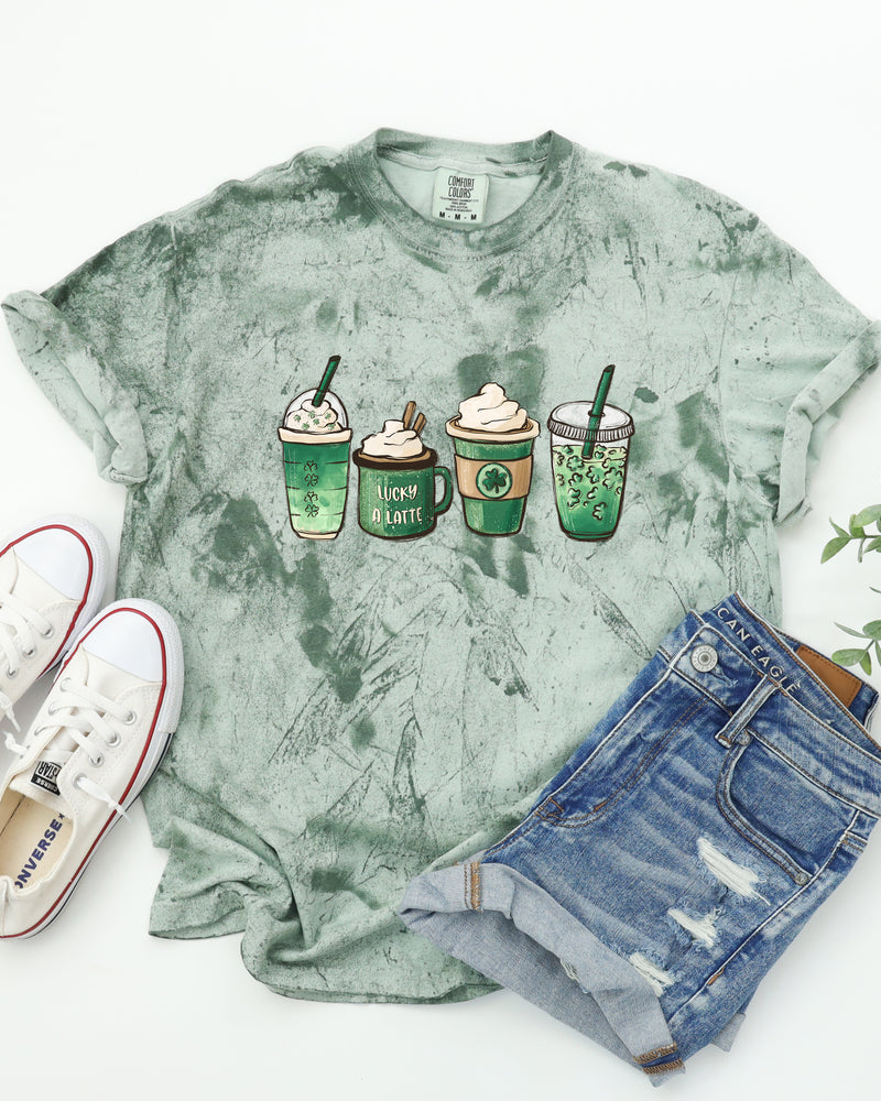 St. Patrick's day Lucky Latte Shamrock Matcha Coffee Comfort Colors T Shirt