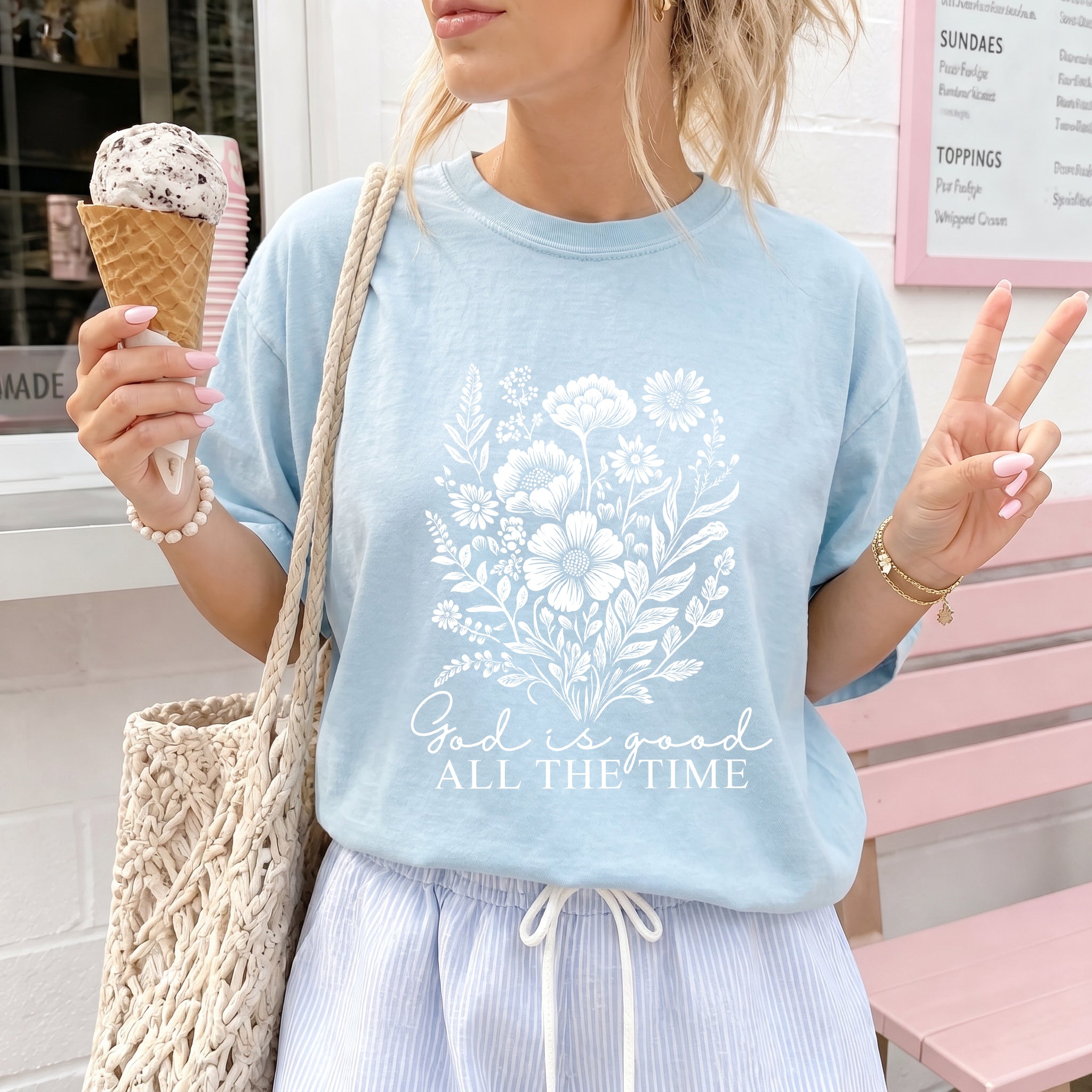 God is good all the time Flower Botanical Comfort Colors T Shirt