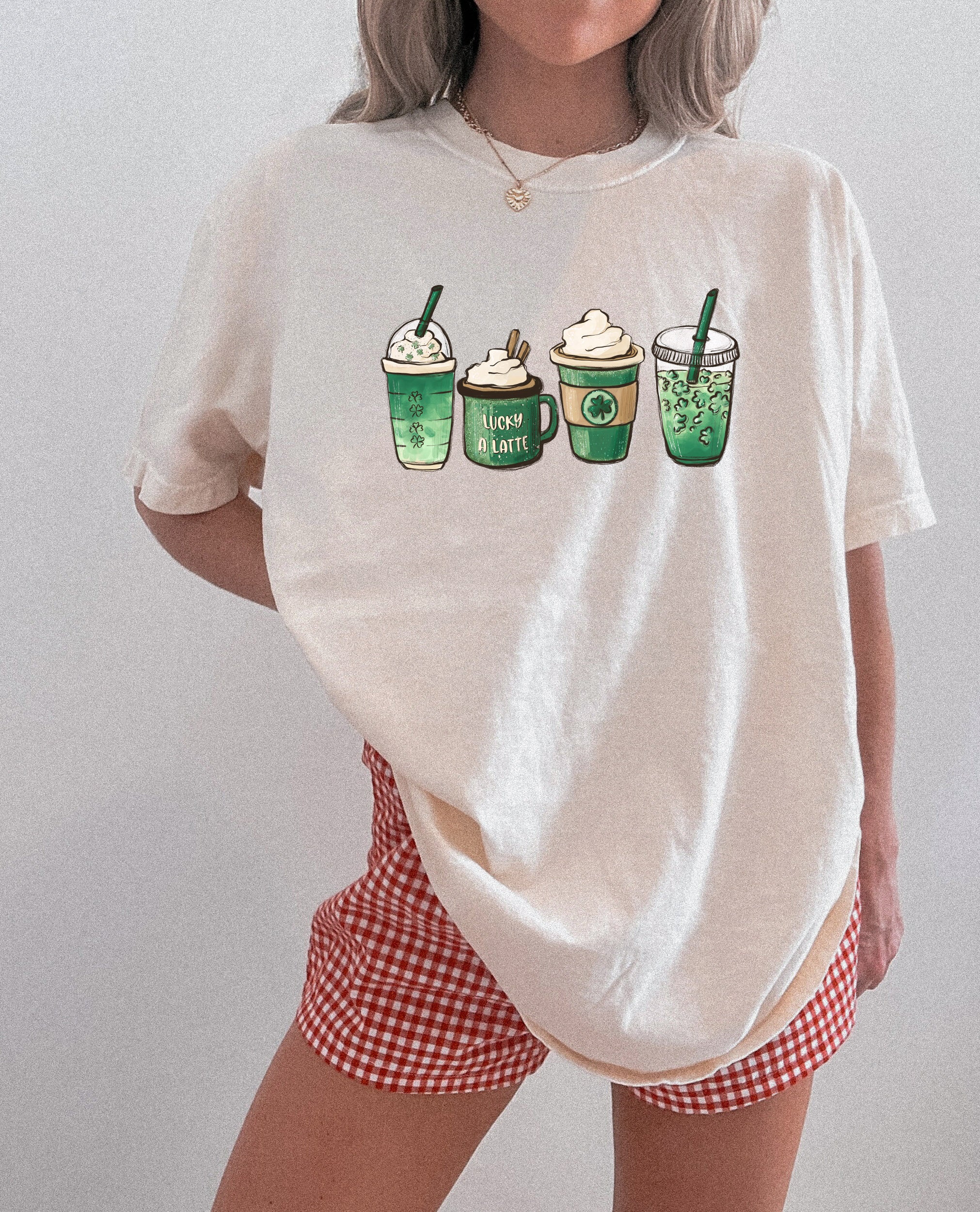 St. Patrick's day Lucky Latte Shamrock Matcha Coffee Comfort Colors T Shirt