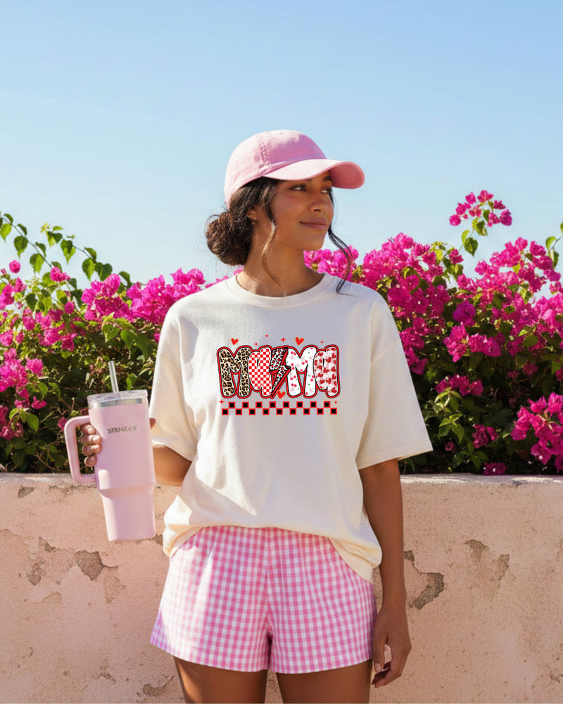 Mama Leopard Checkered Comfort Colors T Shirt