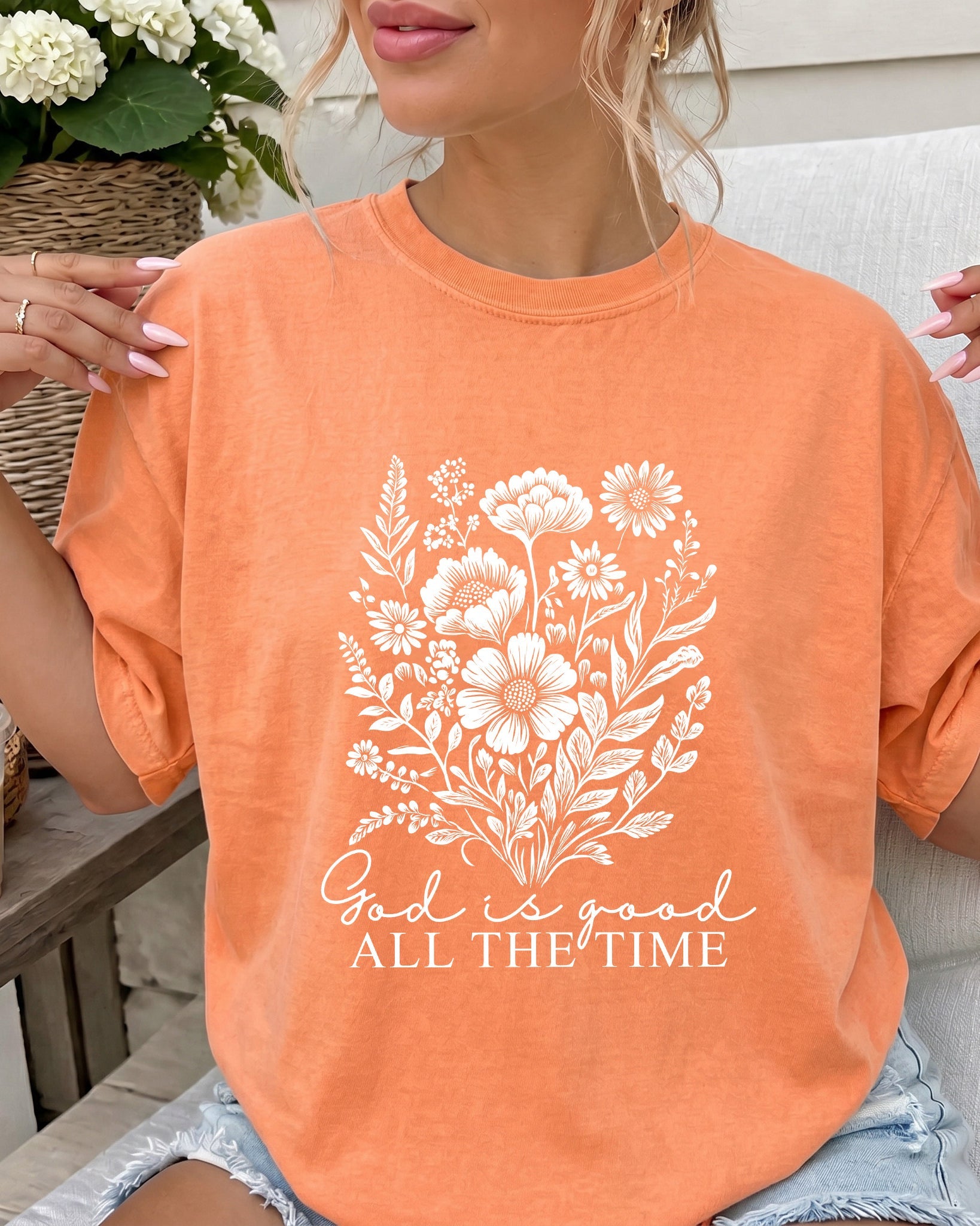 God is good all the time Flower Botanical Comfort Colors T Shirt