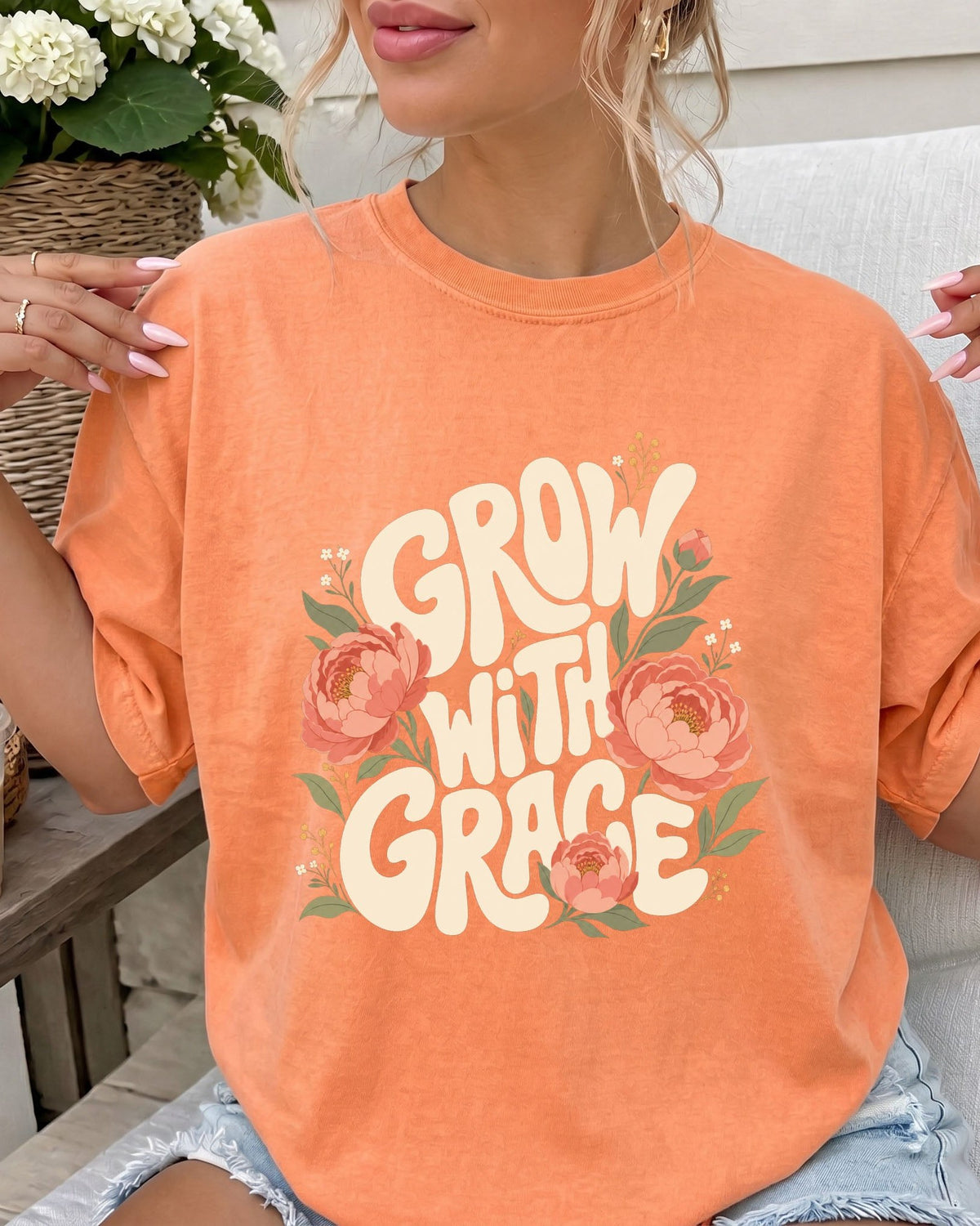 Grow With Grace Christian Flower Comfort Colors T-Shirt, Jesus Bible Gift
