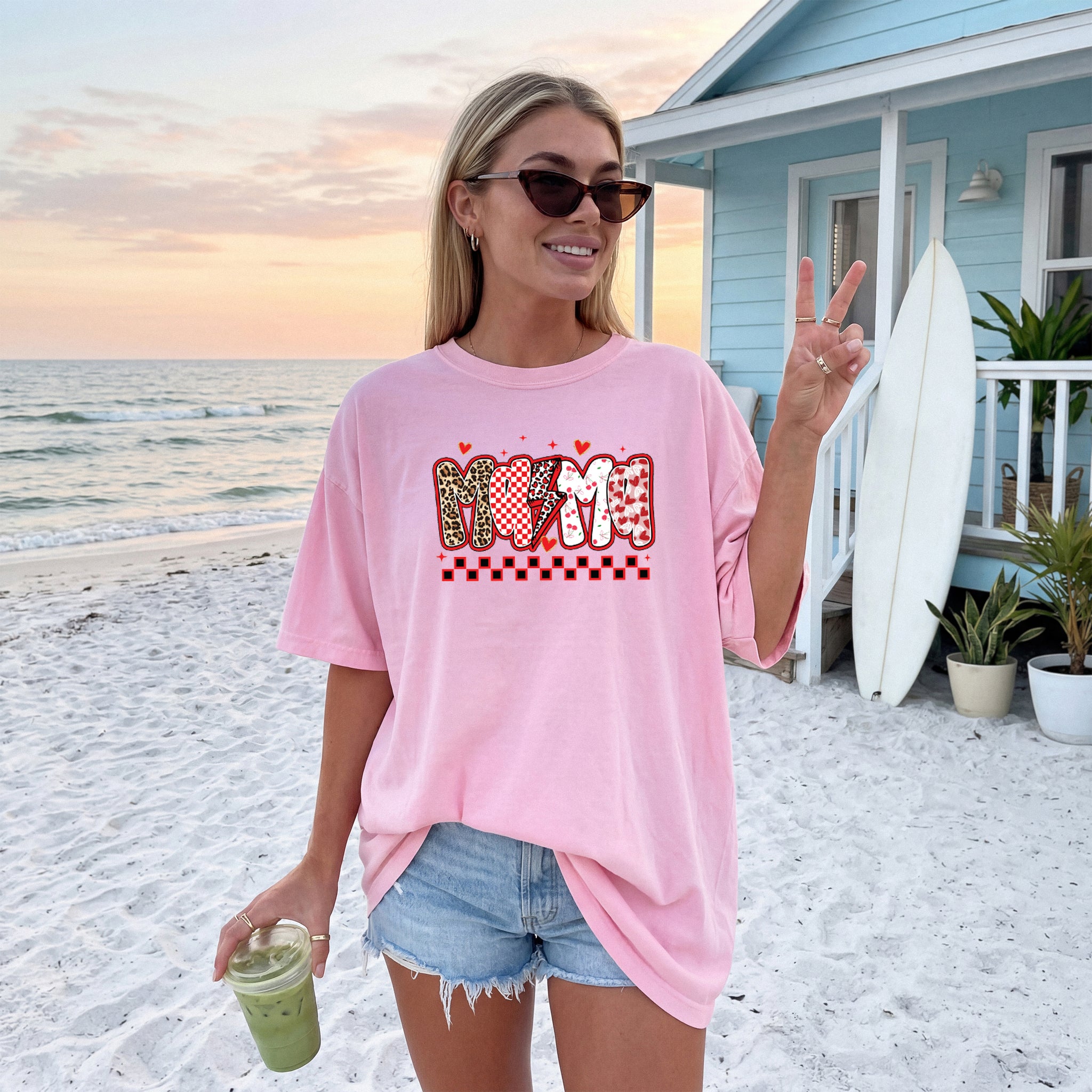 Mama Leopard Checkered Comfort Colors T Shirt