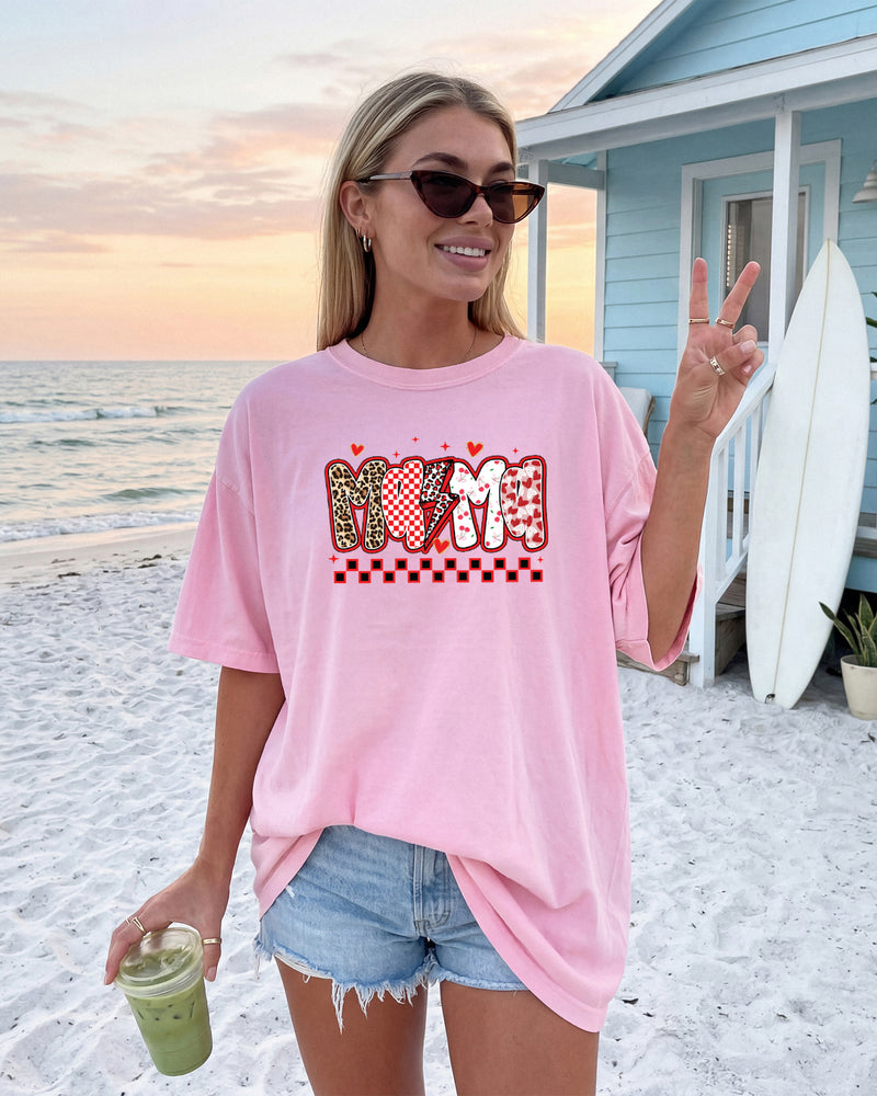 Mama Leopard Checkered Comfort Colors T Shirt