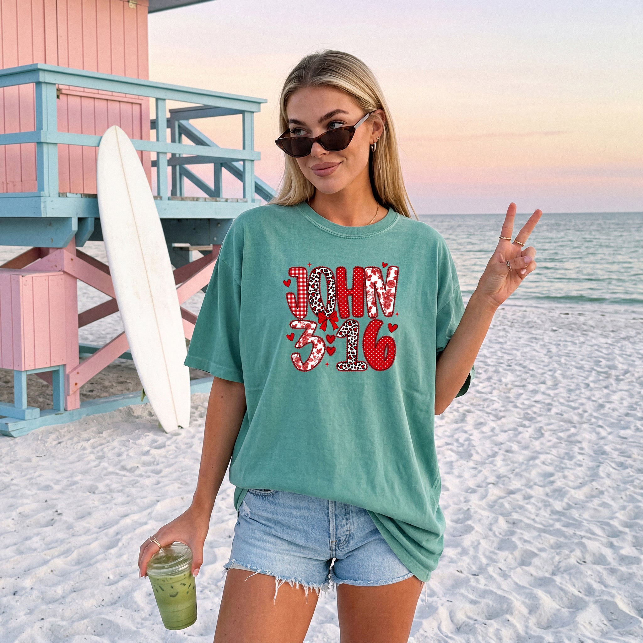 John 3:16 Christian Comfort Colors Garment Dyed T Shirt - Biblical Faith Graphic Tee (Valentine's day, Easter..)
