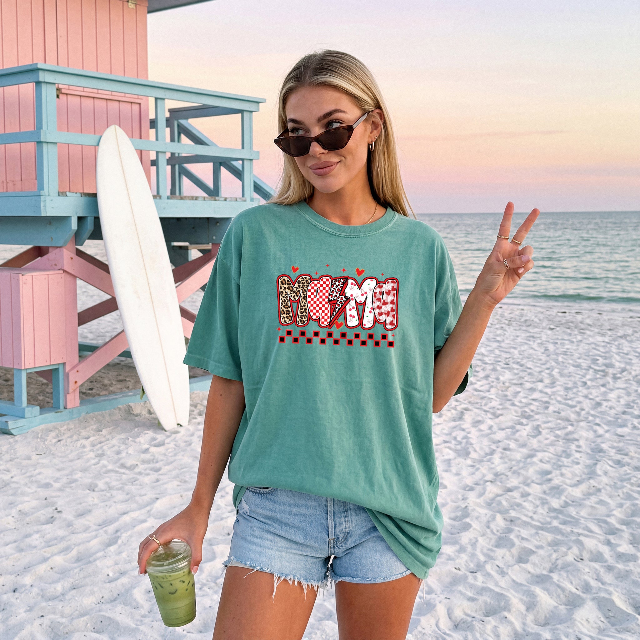 Mama Leopard Checkered Comfort Colors T Shirt