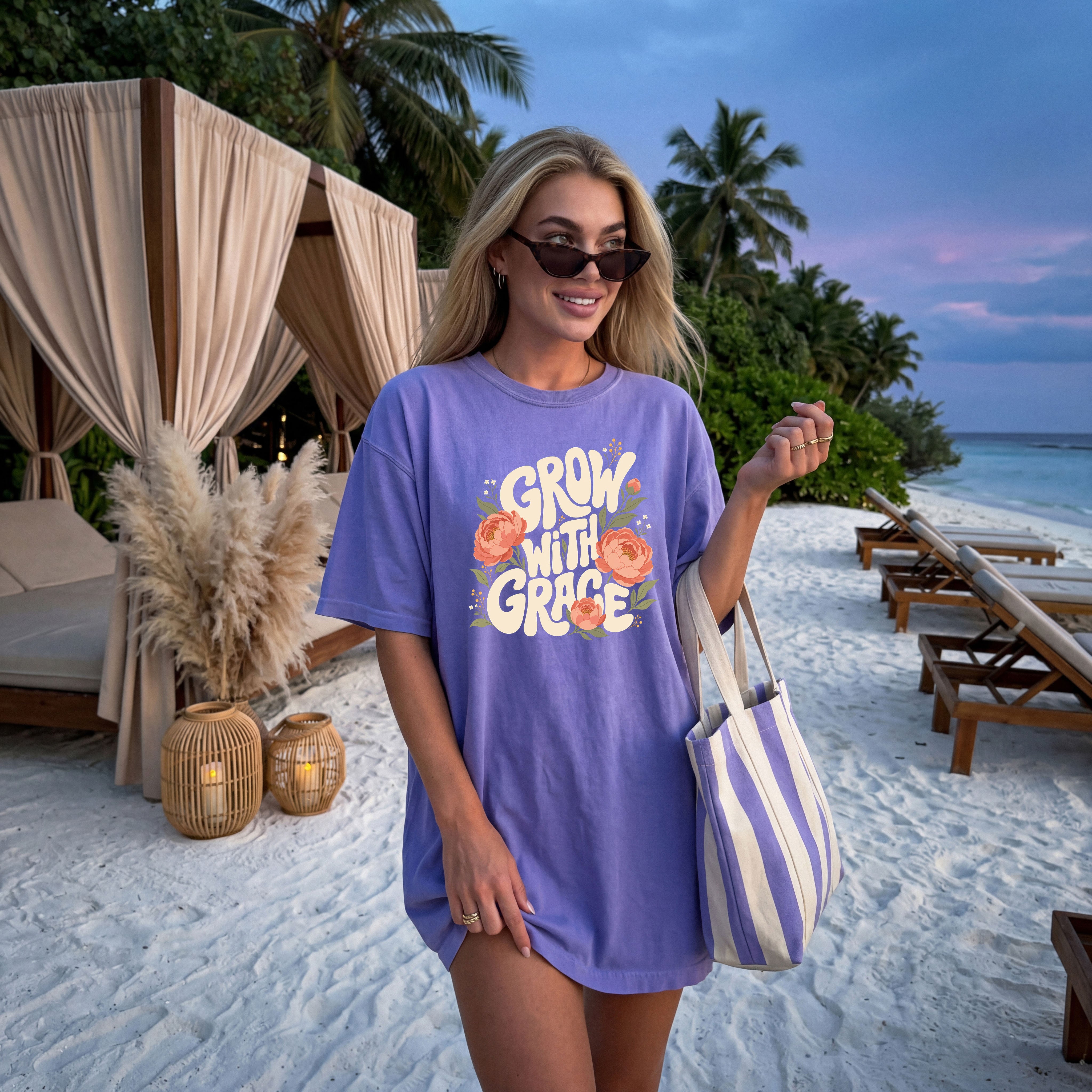 Grow with Grace Christian Flower Comfort Colors T Shirt Religious Jesus Bible