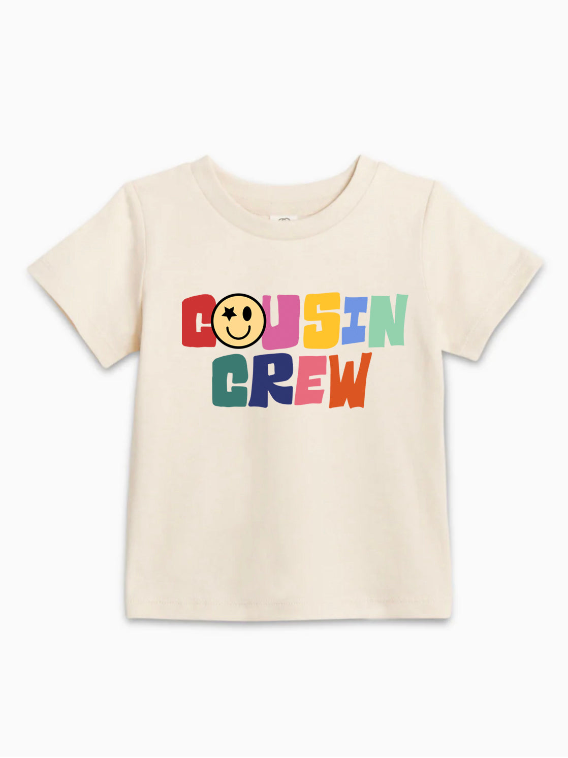 Cousin Crew Smile Face Colorful Organic Cotton Kids T-Shirt – Baby & Youth Matching Family Announcement Tee