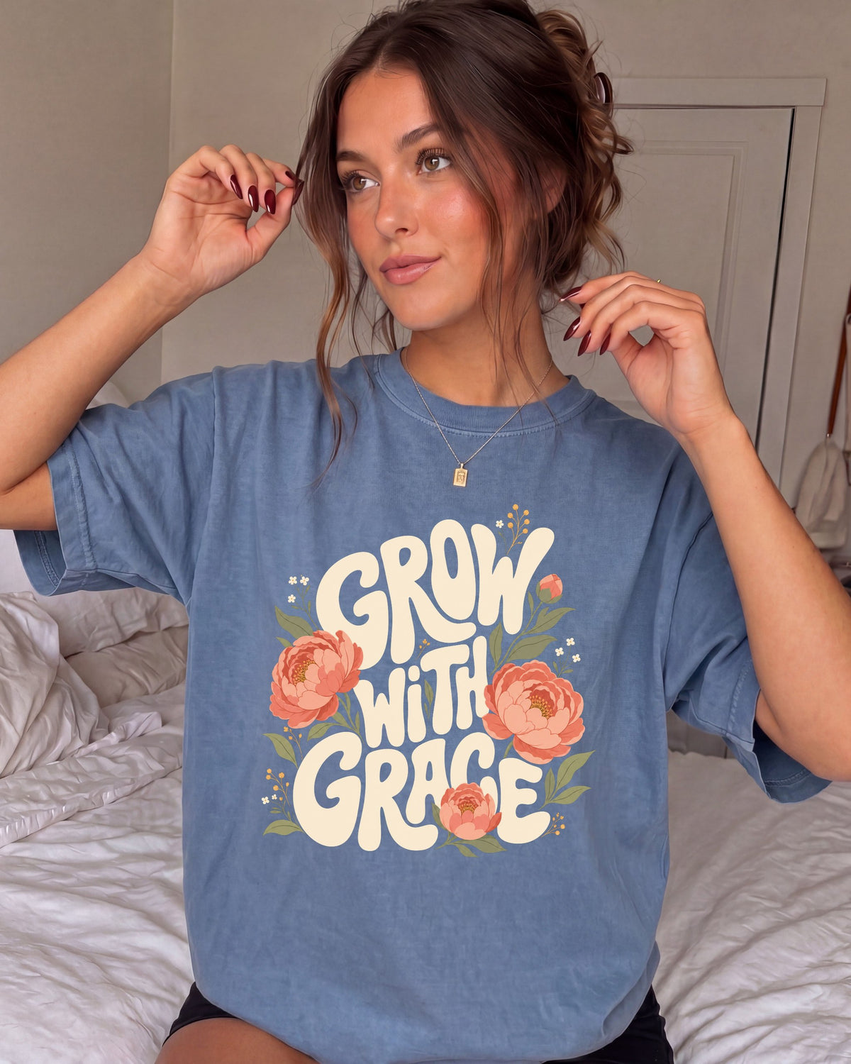 Grow With Grace Christian Flower Comfort Colors T-Shirt, Jesus Bible Gift