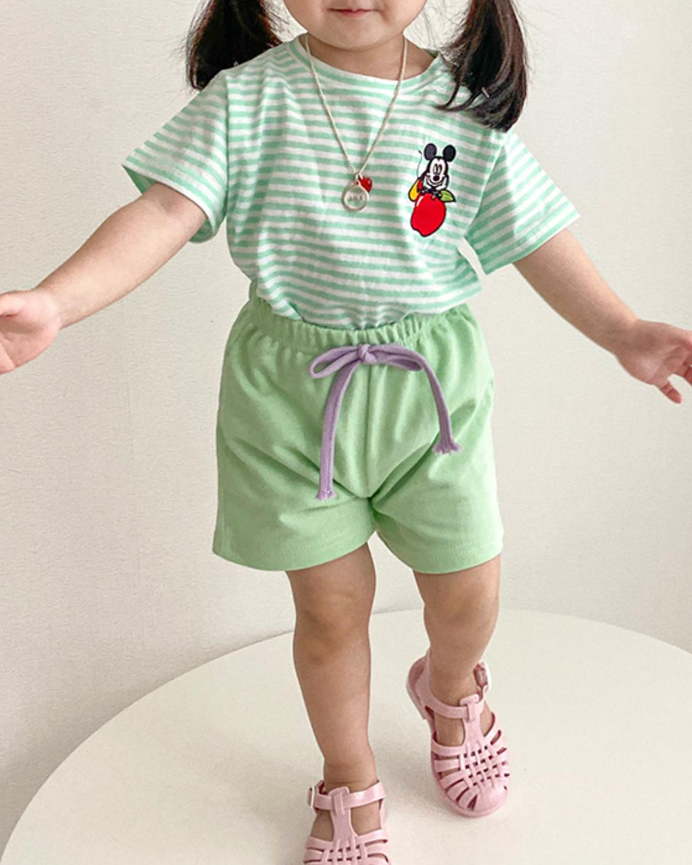 Disney Mickey mouse and Mini mouse baby and toddler Stripe T-shirt & Shorts Set