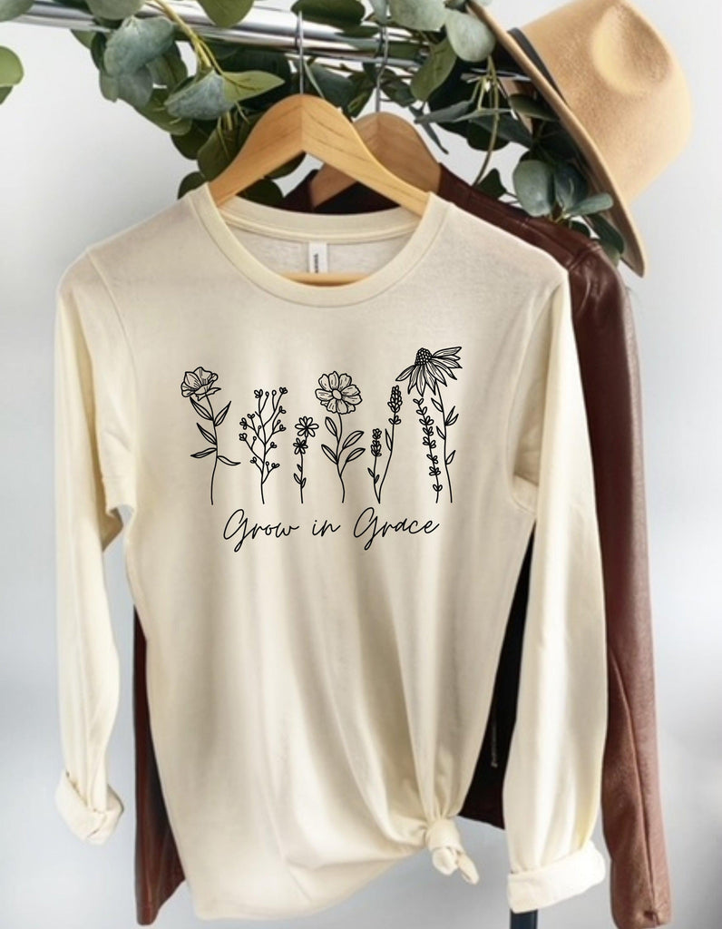 Grow in Grace Christian botanical Long sleeve shirt | Bible verse Jesus shirts