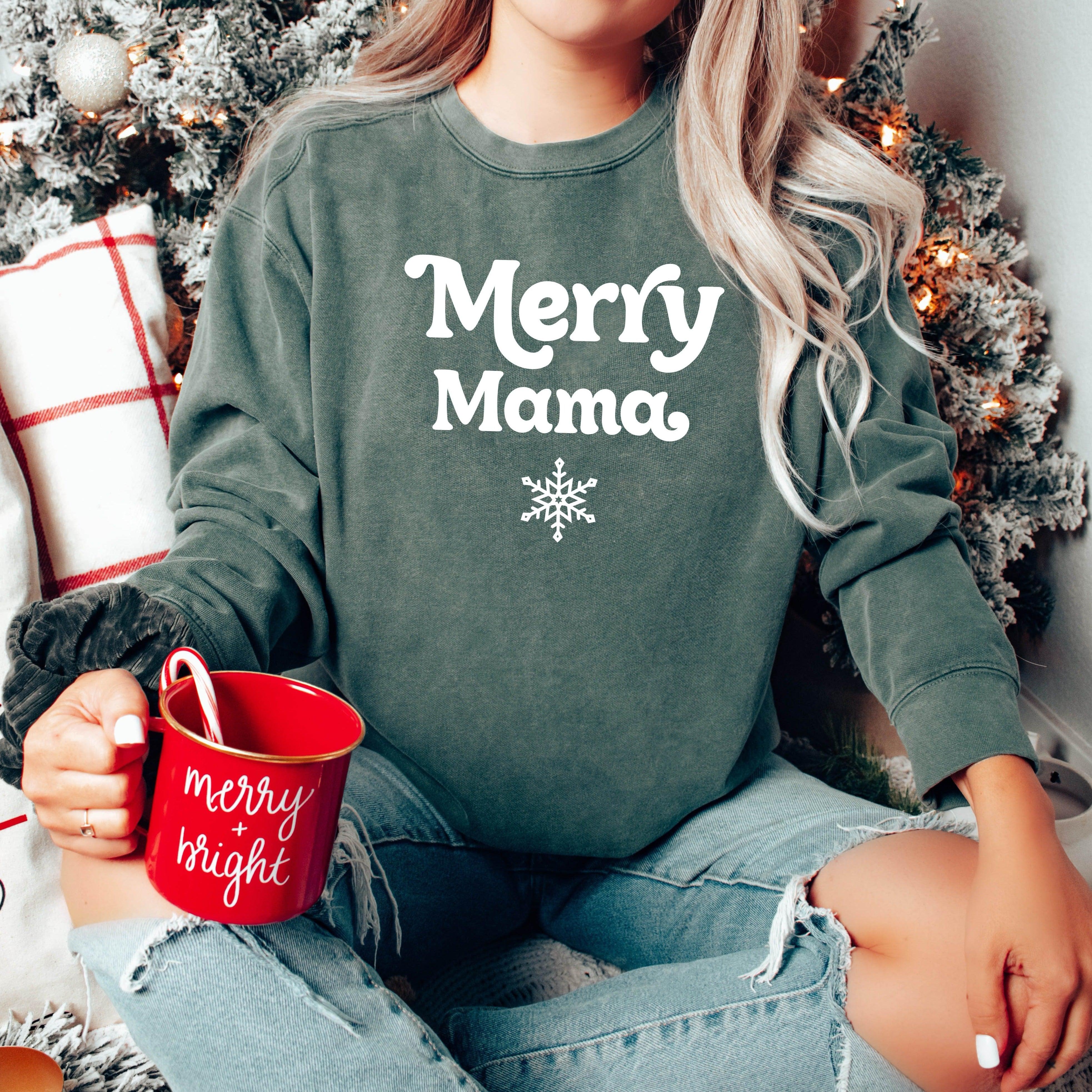 Merry Mama Christmas Garment Dyed Comfort Colors Sweatshirt