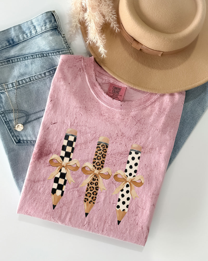 Teacher Pencils Plaid Dot Leopard Comfort Colors Garment-Dyed T-Shirt