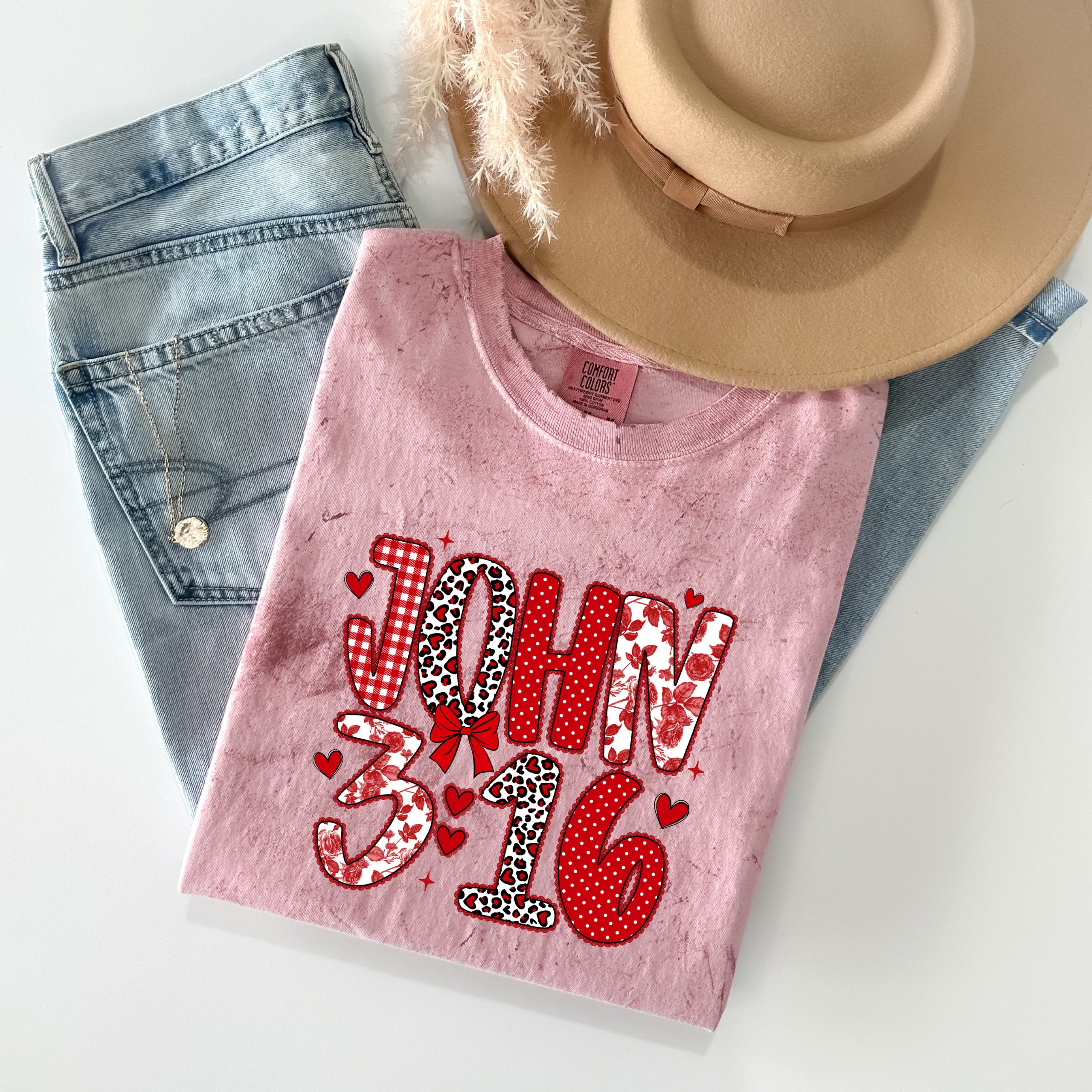 John 3:16 Christian Comfort Colors Garment Dyed T Shirt - Biblical Faith Graphic Tee (Valentine's day, Easter..)