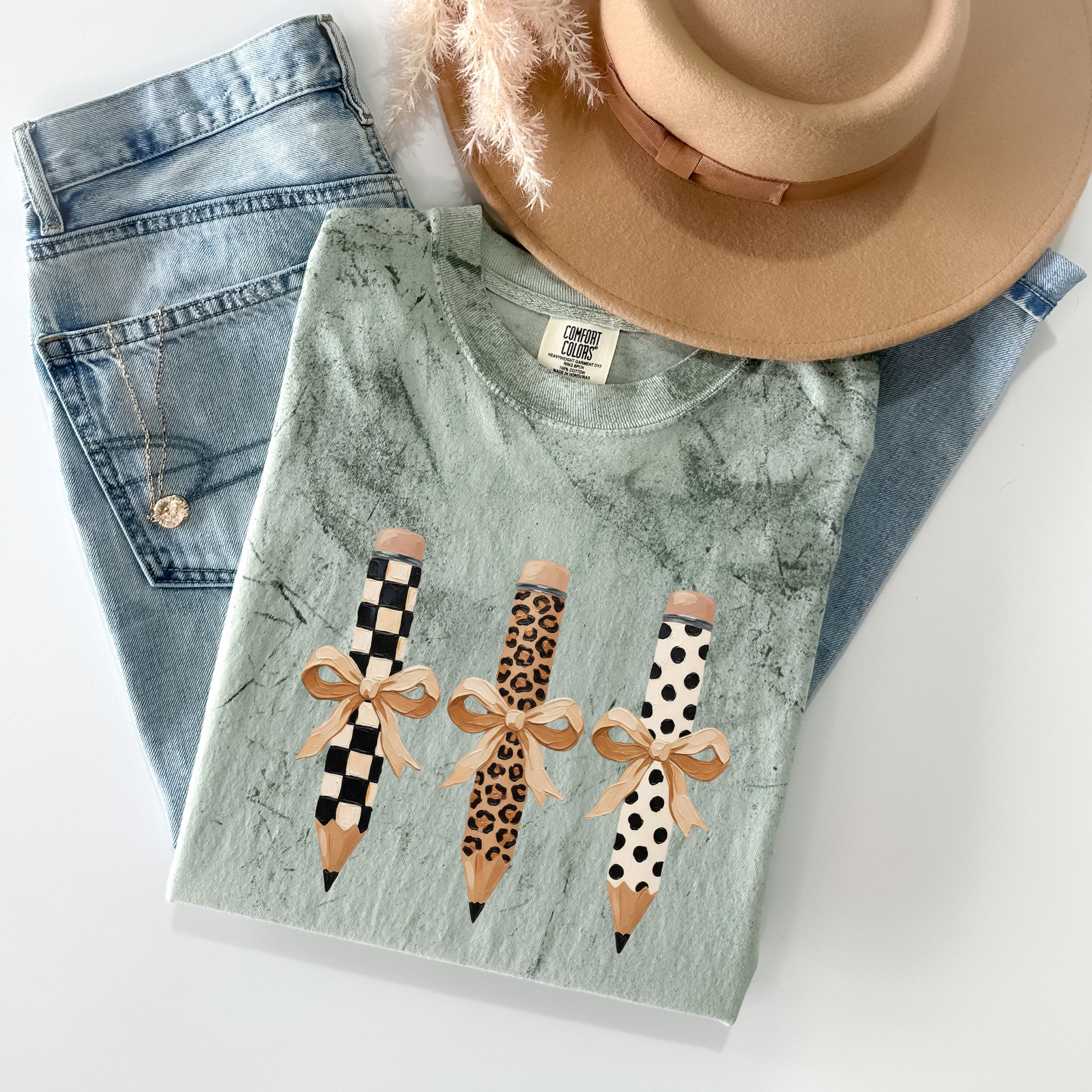 Teacher Pencils Plaid Dot Leopard Comfort Colors Garment-Dyed T-Shirt