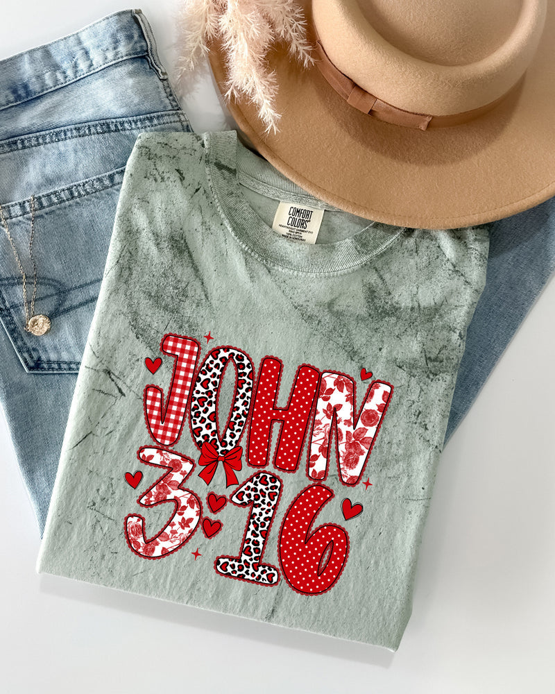 John 3:16 Christian Comfort Colors Garment Dyed T Shirt - Biblical Faith Graphic Tee (Valentine's day, Easter..)