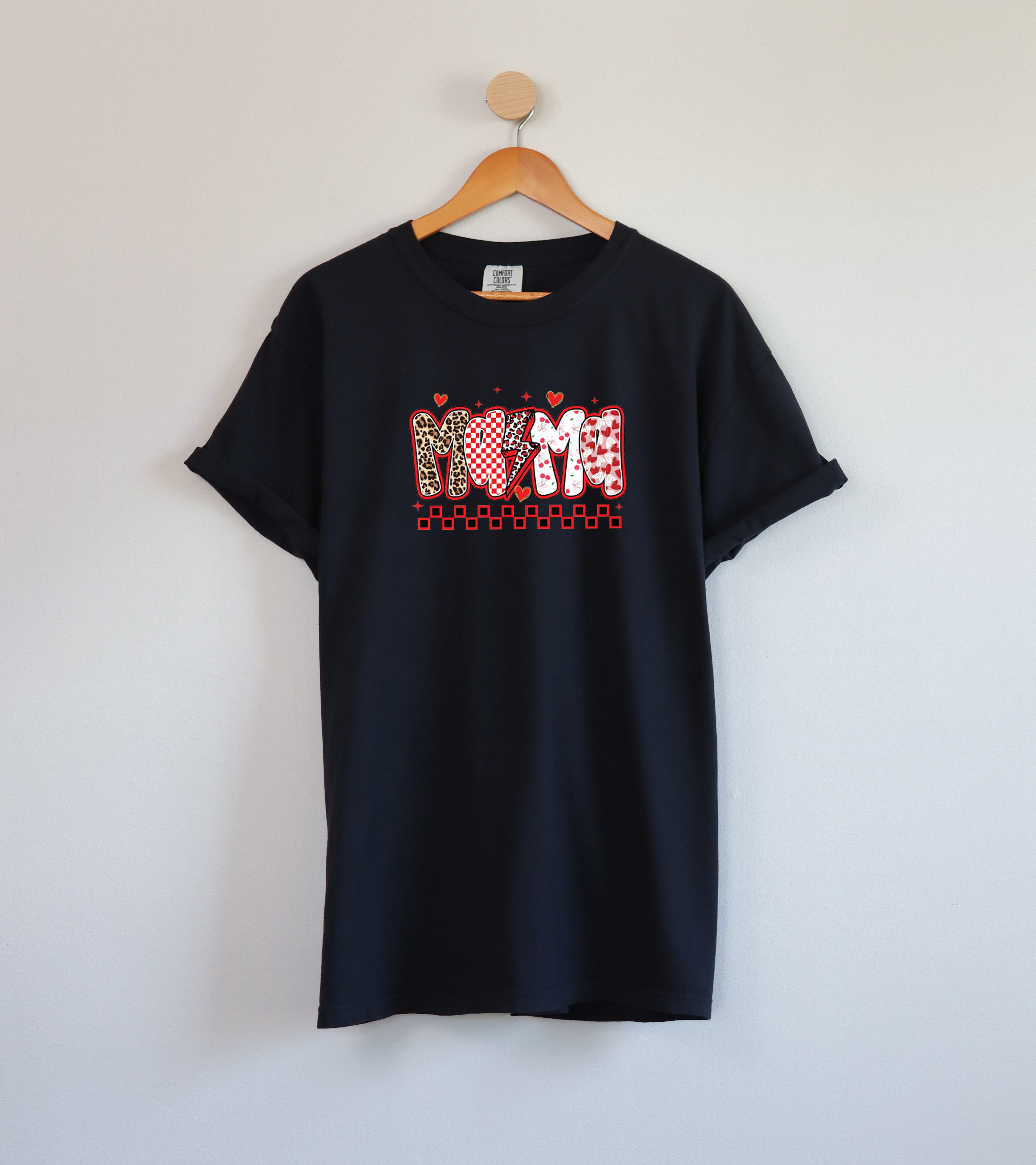 Mama Leopard Checkered Comfort Colors T Shirt