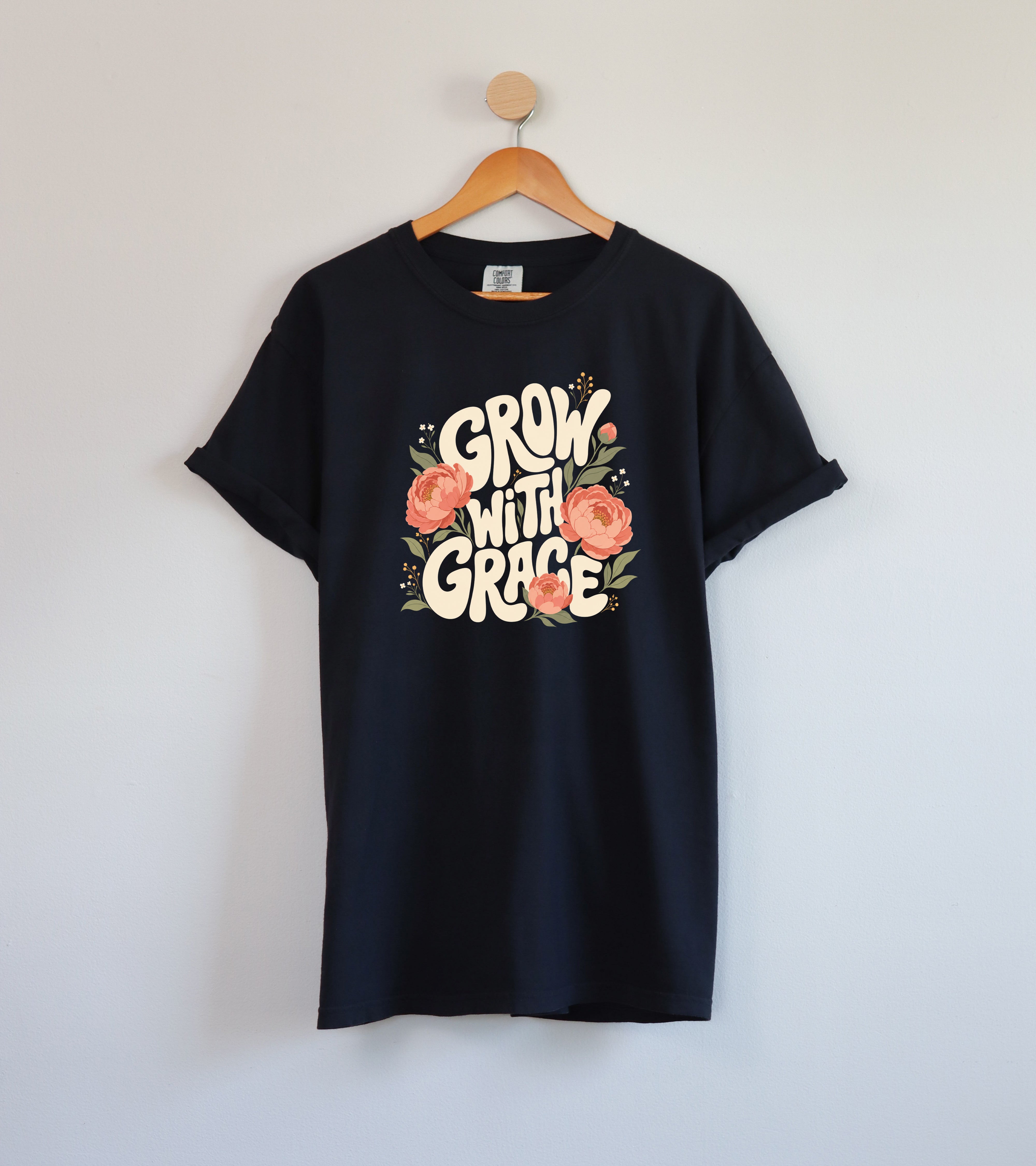 Grow with Grace Christian Flower Comfort Colors T Shirt Religious Jesus Bible