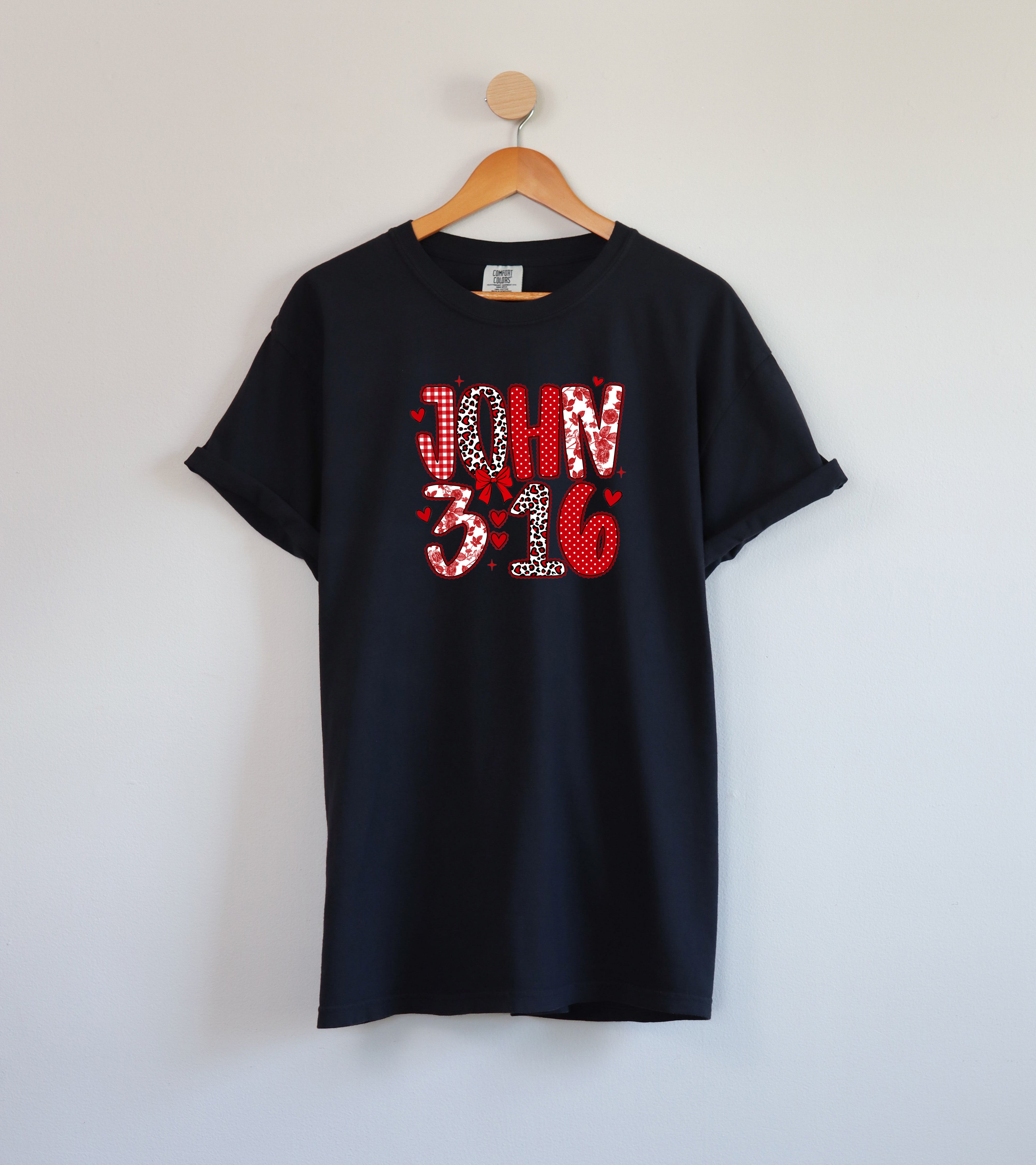 John 3:16 Christian Comfort Colors Garment Dyed T Shirt - Biblical Faith Graphic Tee (Valentine's day, Easter..)