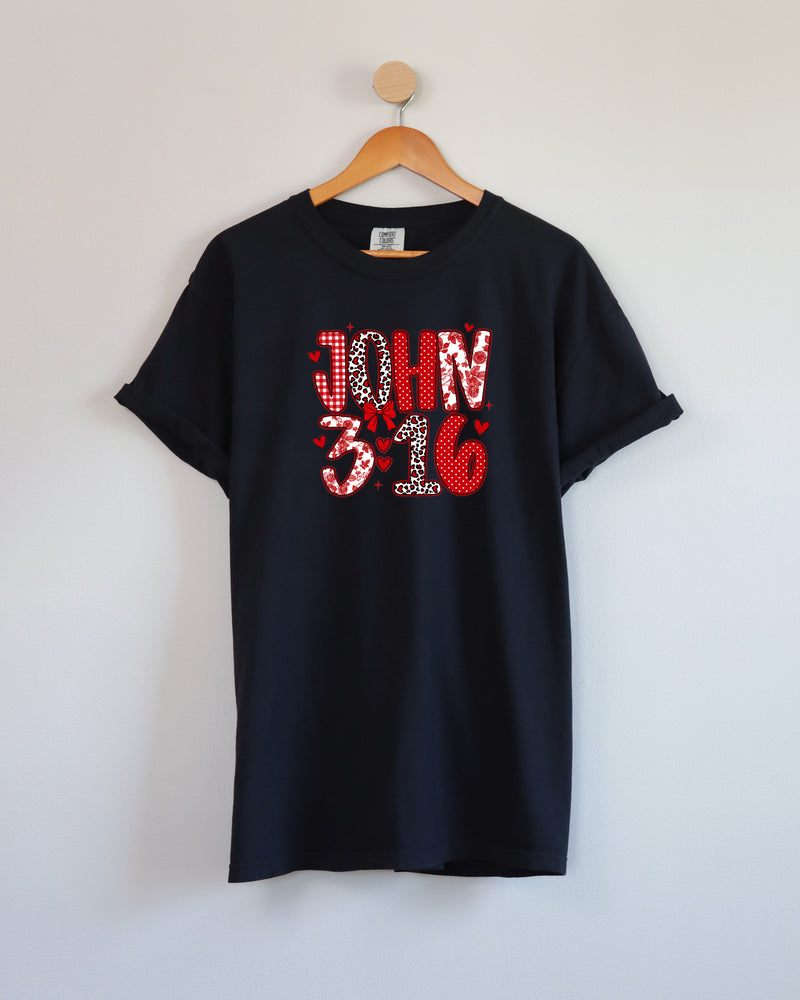 John 3:16 Christian Comfort Colors Garment Dyed T Shirt - Biblical Faith Graphic Tee (Valentine's day, Easter..)