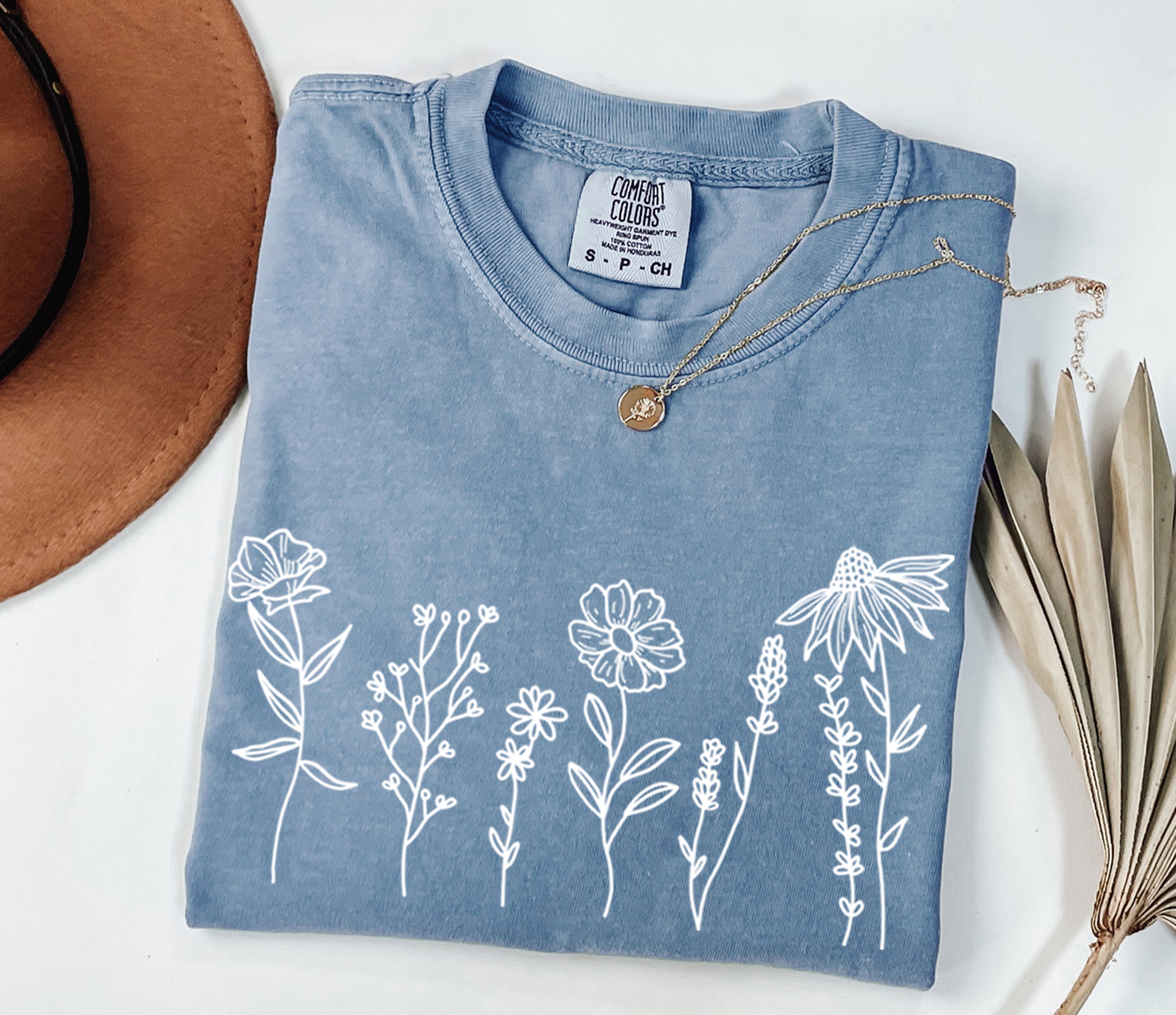 Wildflowers Botanical Plant Nature Garment Dyed T Shirt