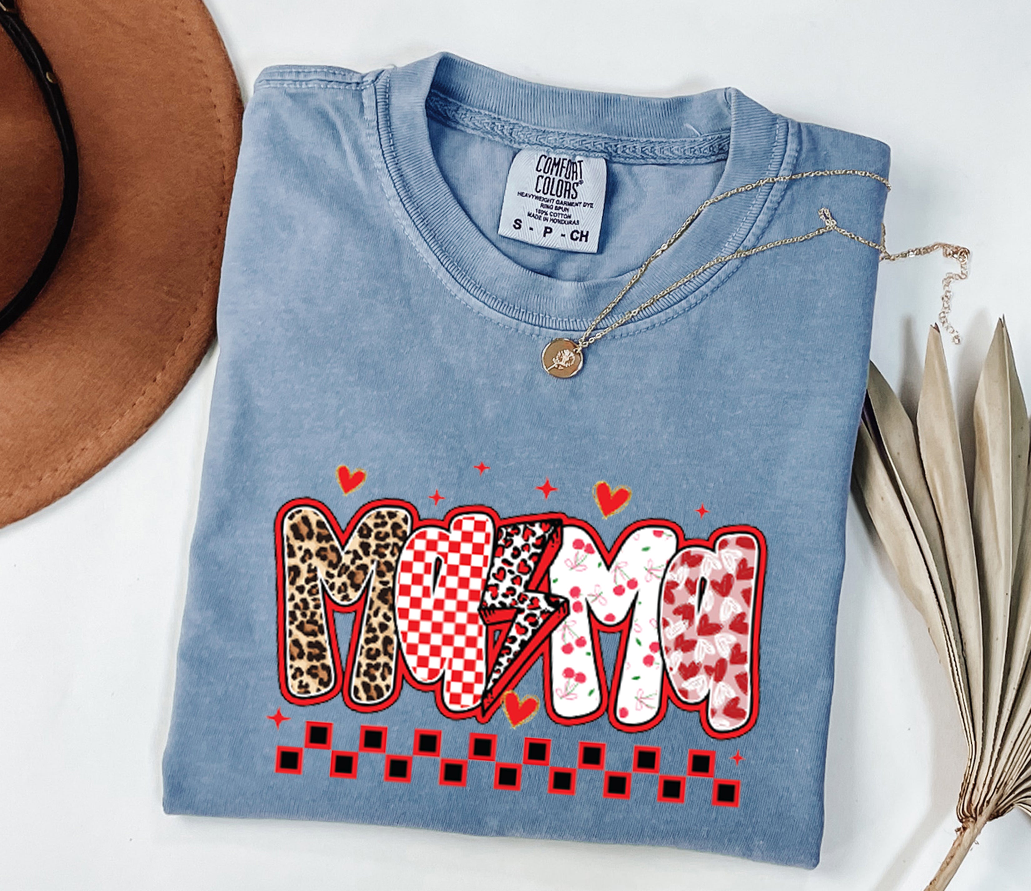 Mama Leopard Checkered Comfort Colors T Shirt