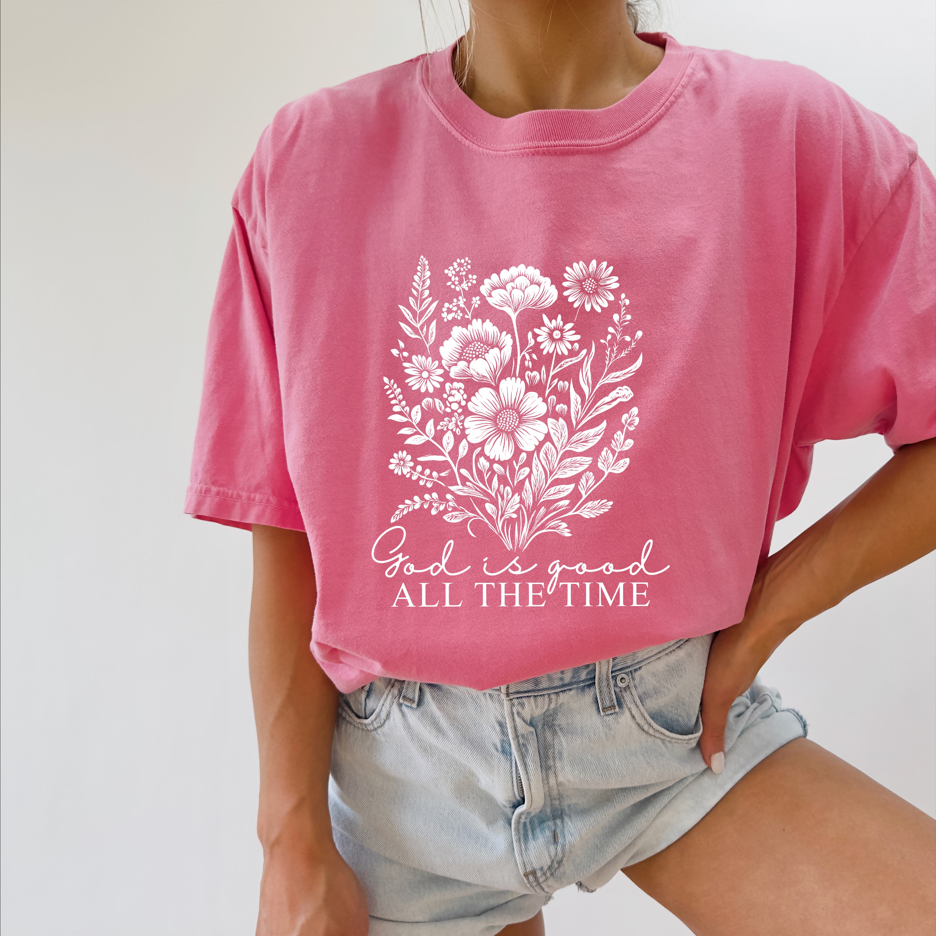 God is good all the time Flower Botanical Comfort Colors T Shirt