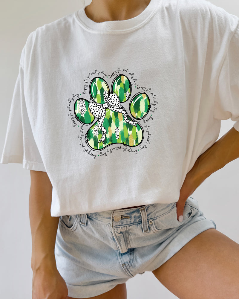 Dog Paw Saint Patrick Shamrock Clover Comfort Colors T Shirt