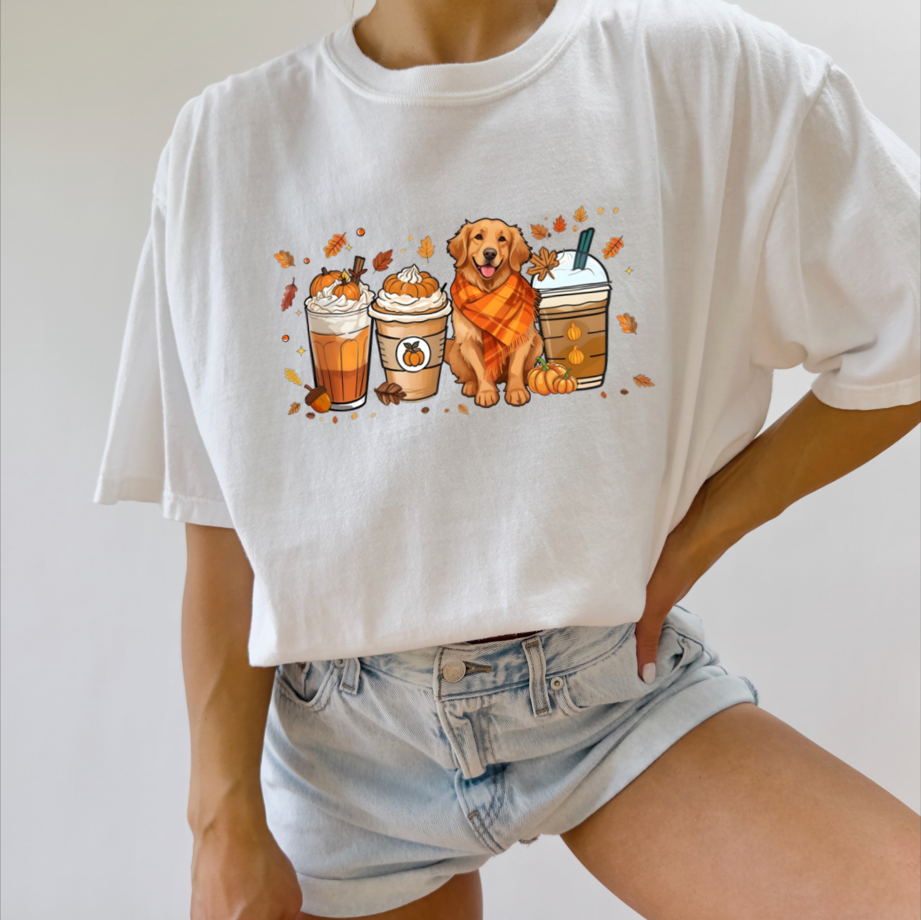 Coffee Pumpkin Spice Latte and Retriever Fall Thanksgiving day Christmas Autumn Comfort Colors Garment Dyed T Shirt