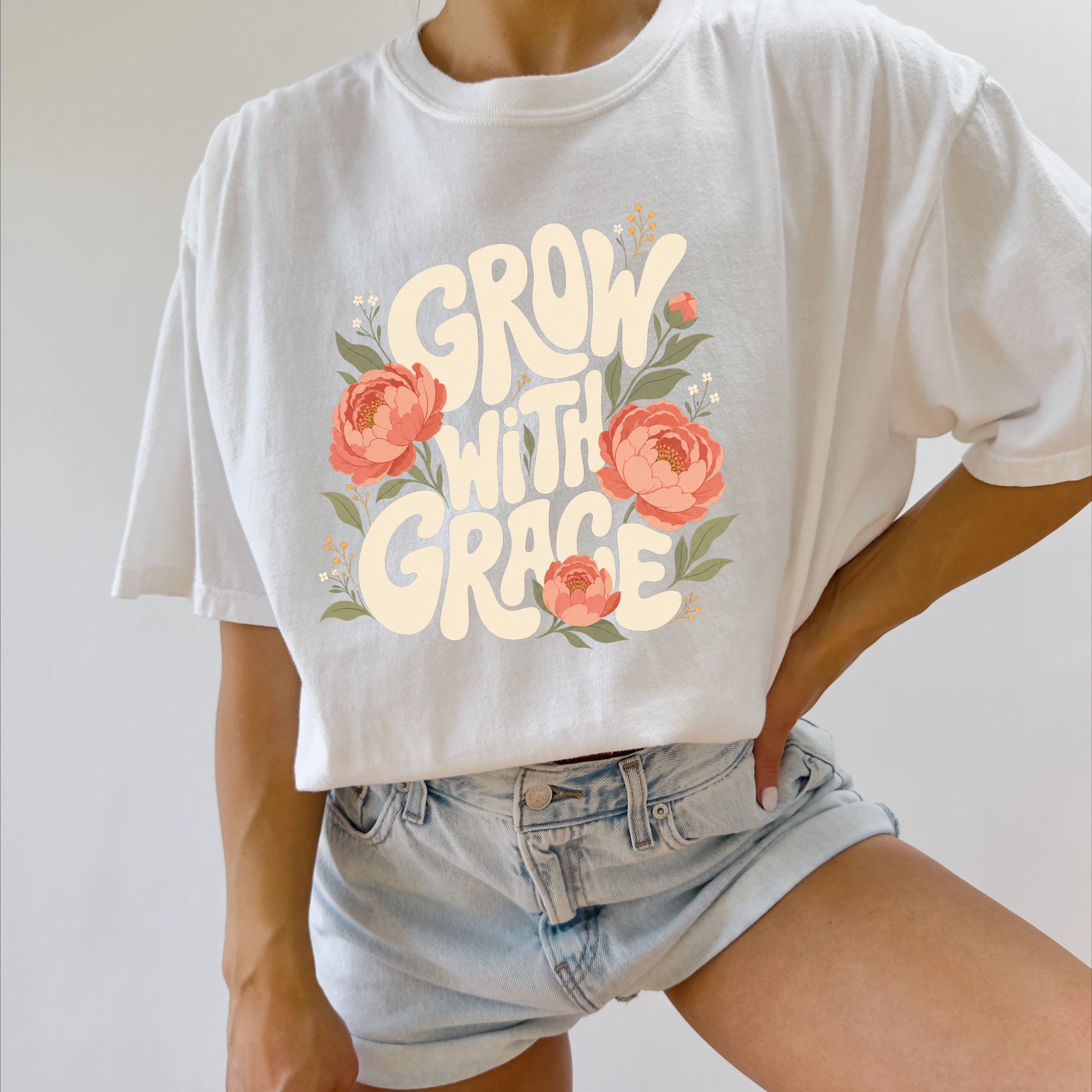 Grow with Grace Christian Flower Comfort Colors T Shirt Religious Jesus Bible