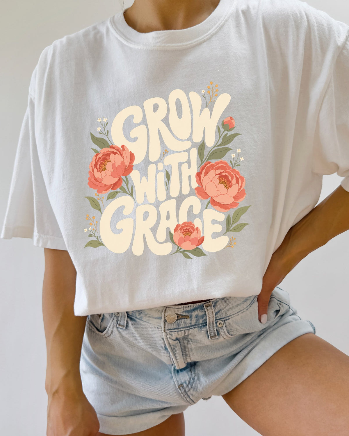 Grow With Grace Christian Flower Comfort Colors T-Shirt, Jesus Bible Gift