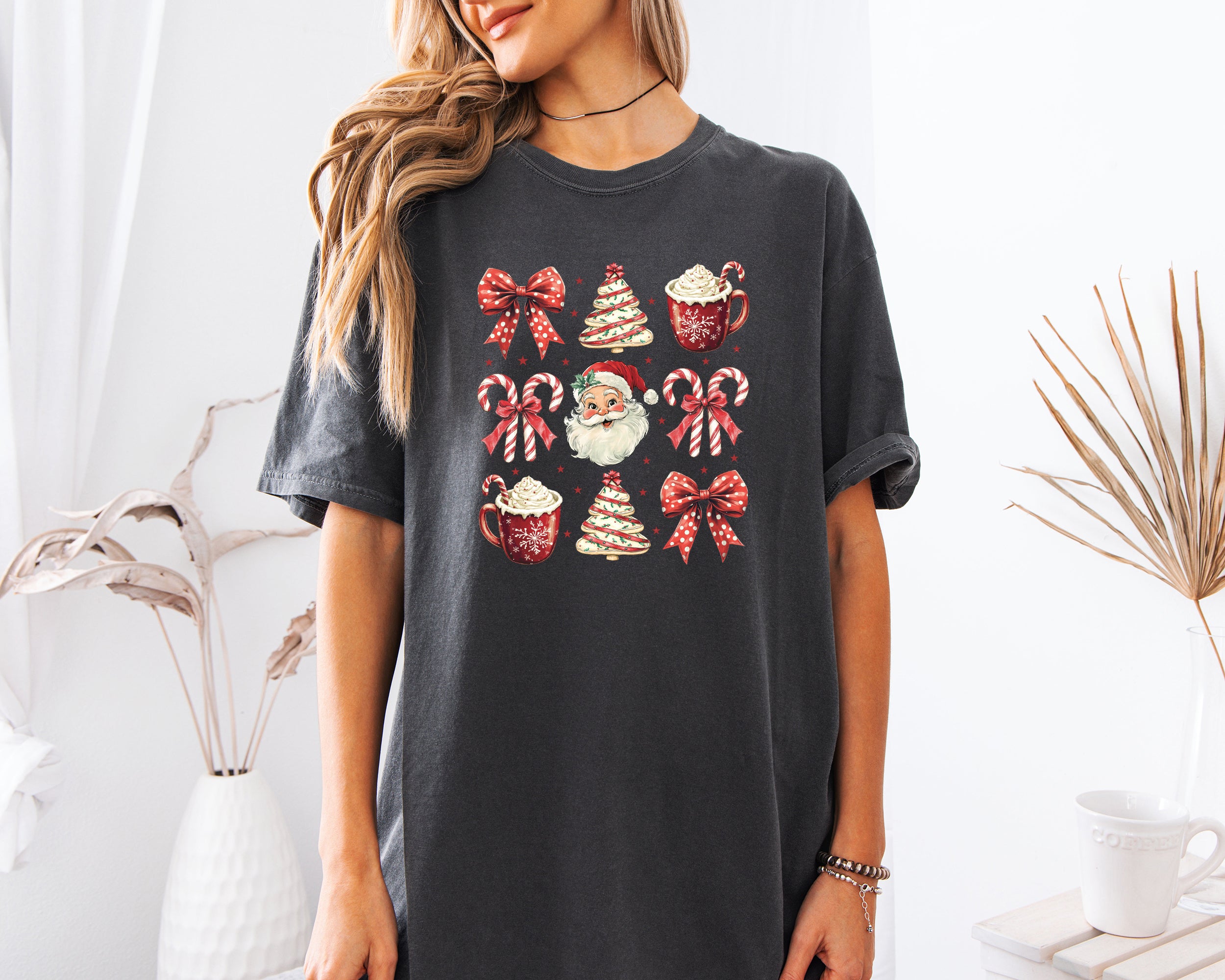 Christmas Tree Santa Hot Chocolate Christmas fall winter Comfort Colors Garment Dyed T Shirt