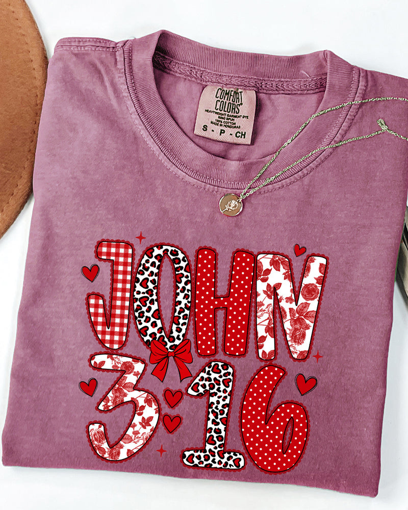 John 3:16 Christian Comfort Colors Garment Dyed T Shirt - Biblical Faith Graphic Tee (Valentine's day, Easter..)