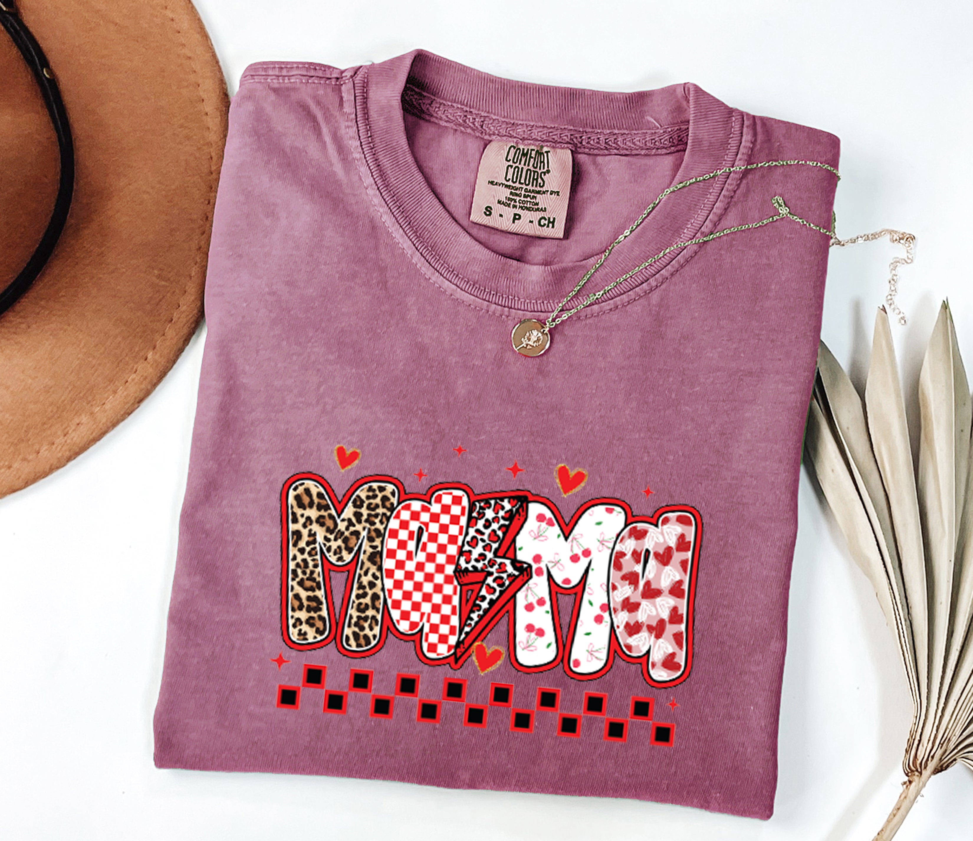 Mama Leopard Checkered Comfort Colors T Shirt