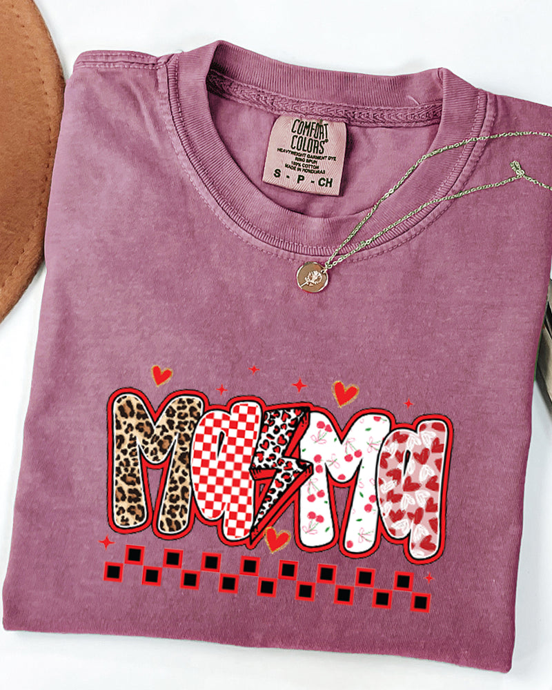 Mama Leopard Checkered Comfort Colors T Shirt