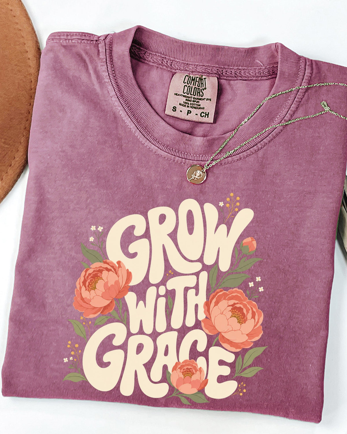 Grow With Grace Christian Flower Comfort Colors T-Shirt, Jesus Bible Gift