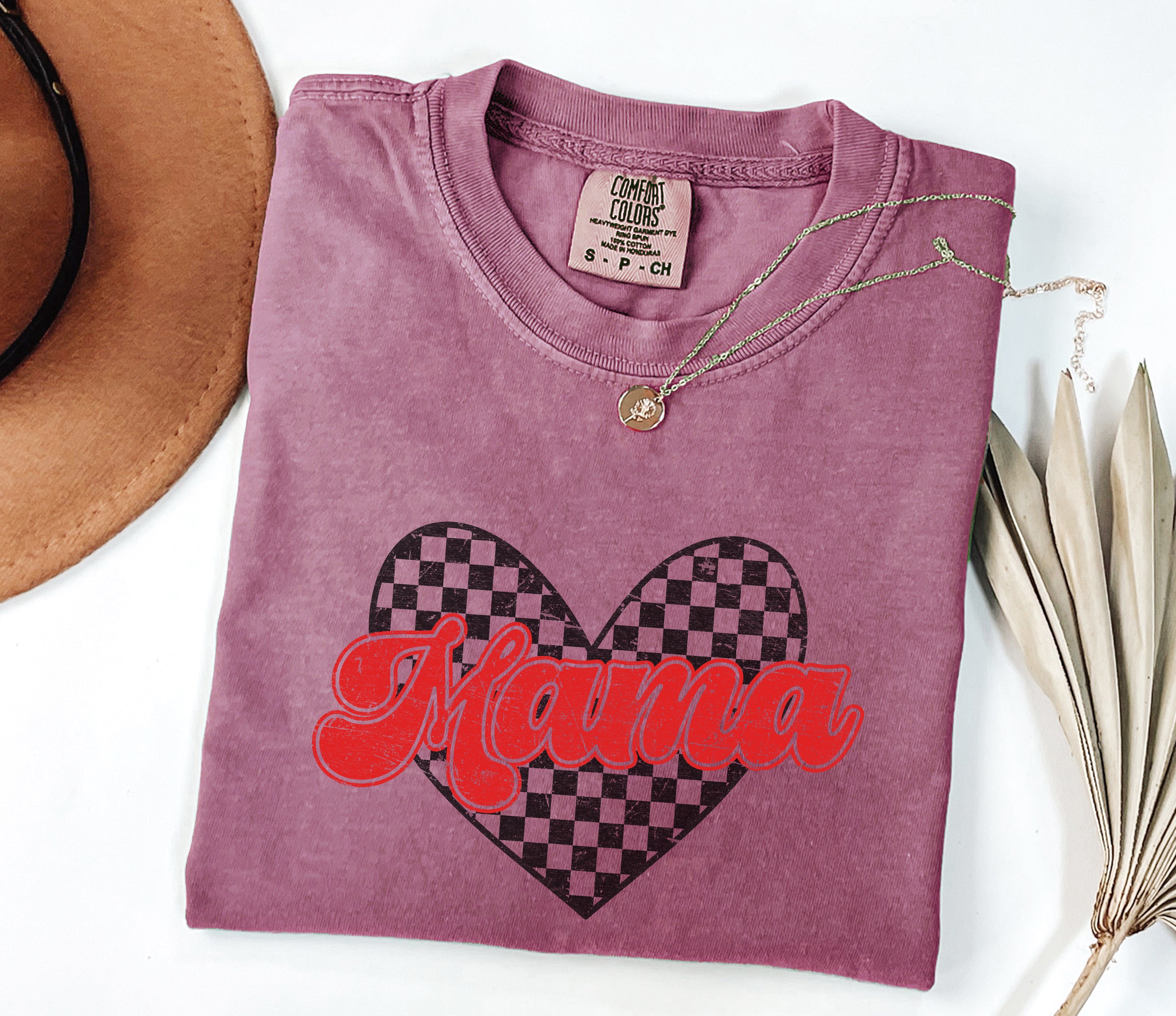 Mama Love Comfort Colors T Shirt (Checkered)