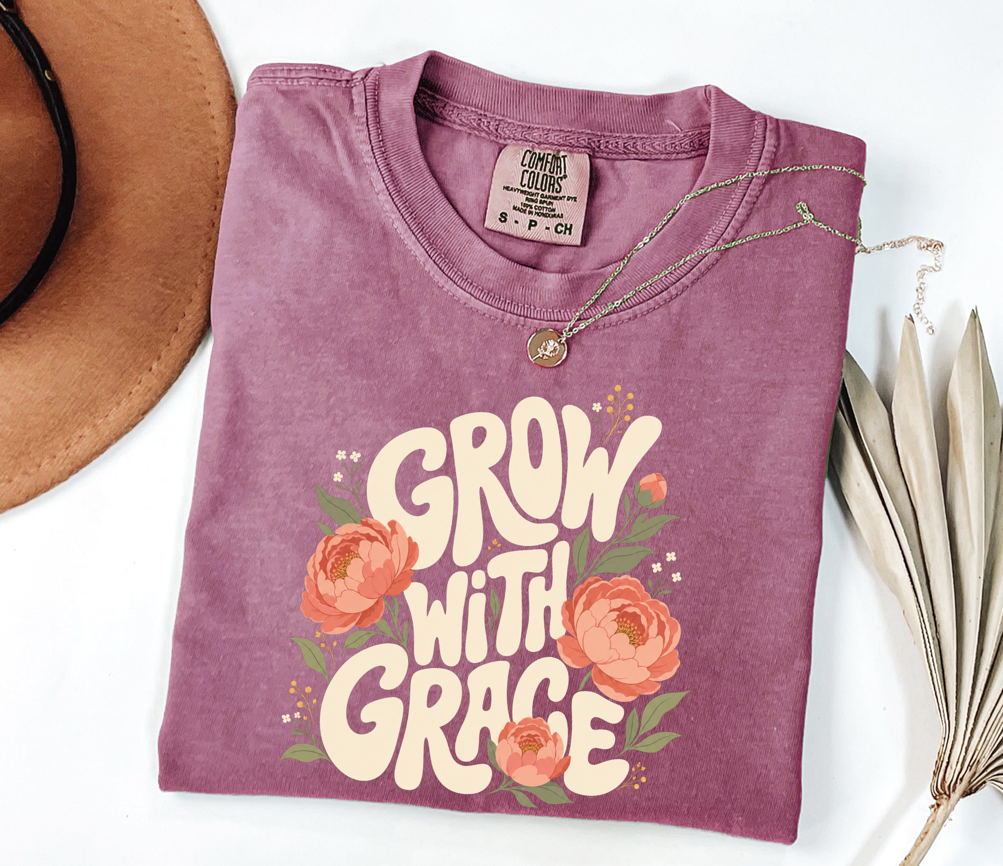 Grow with Grace Christian Flower Comfort Colors T Shirt Religious Jesus Bible