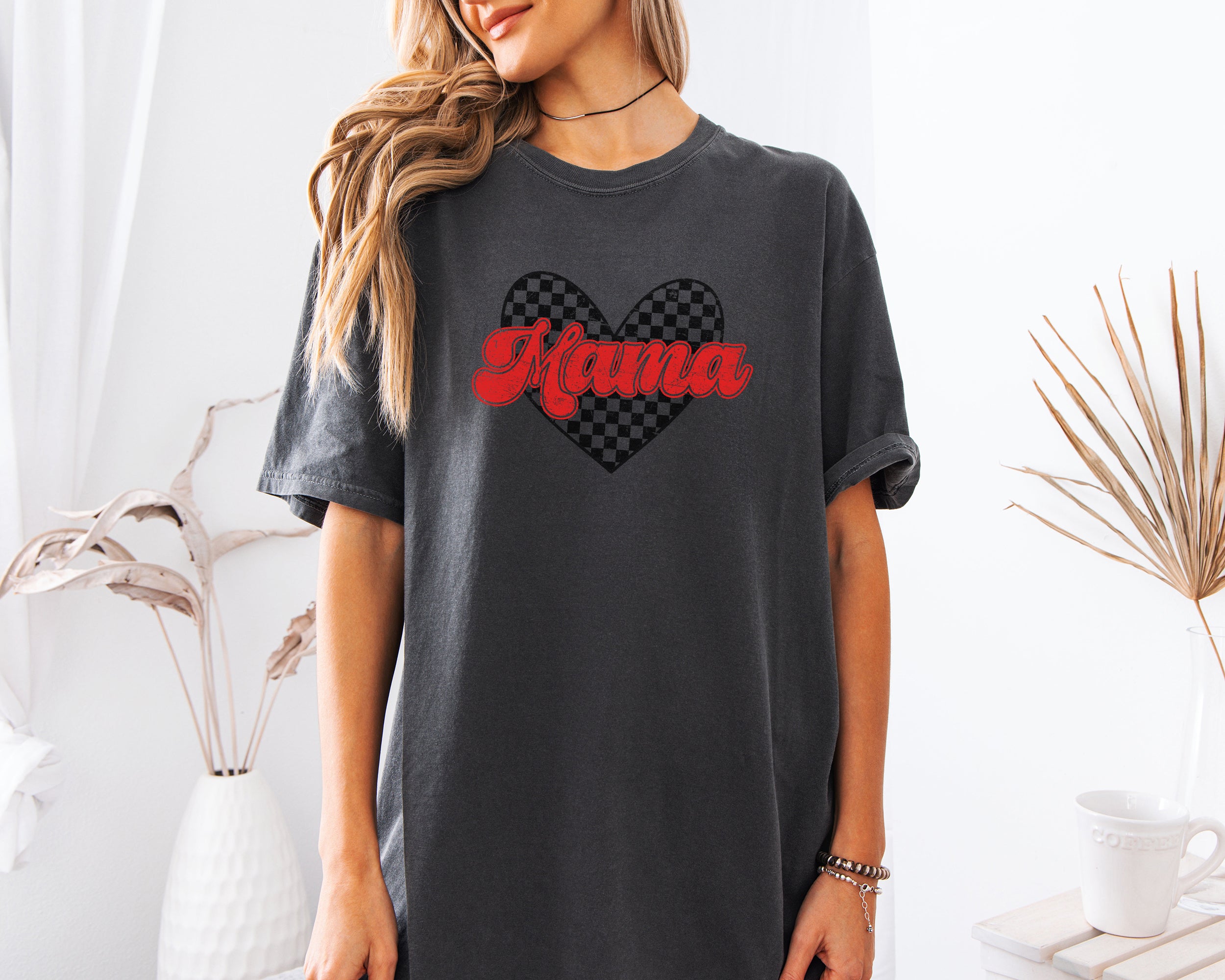 Mama Love Comfort Colors T Shirt (Checkered)