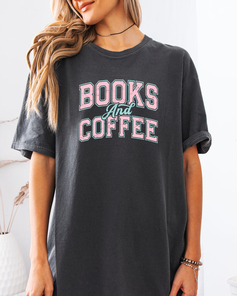 Books and Coffee Comfort Colors Garment Dyed T Shirt