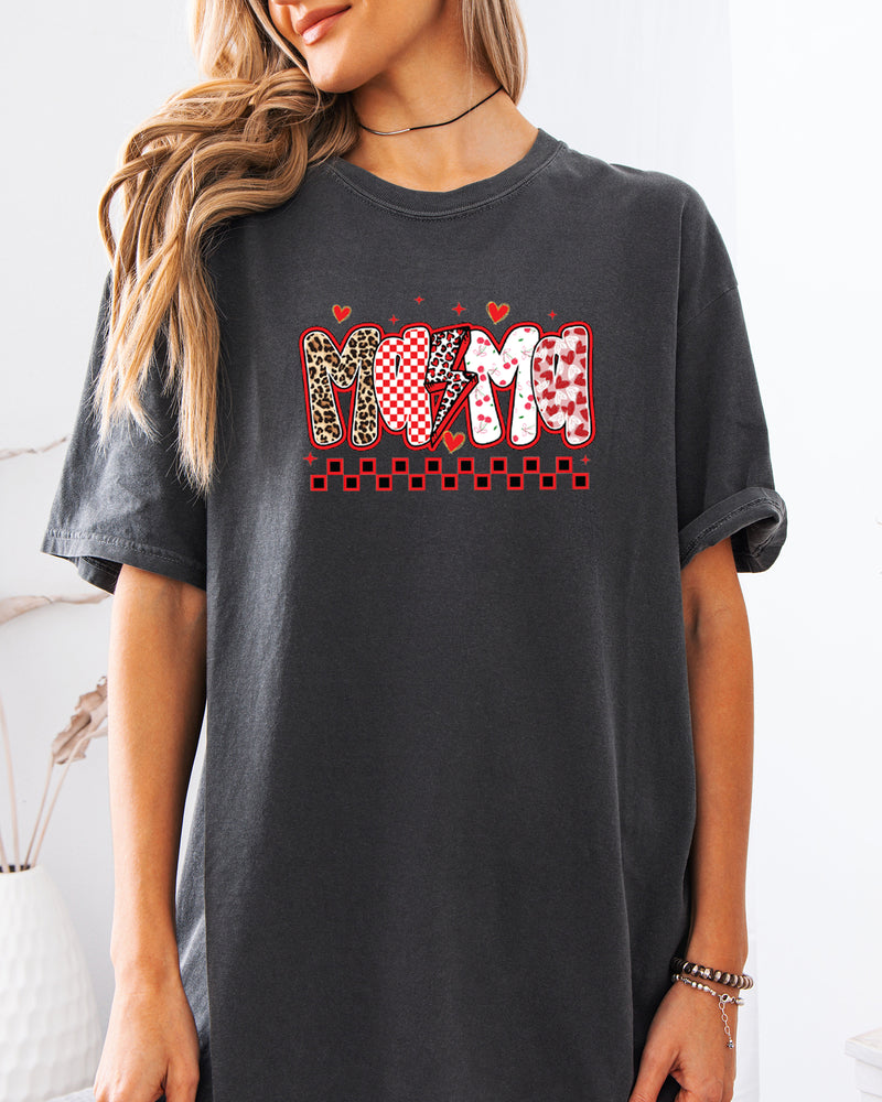 Mama Leopard Checkered Comfort Colors T Shirt