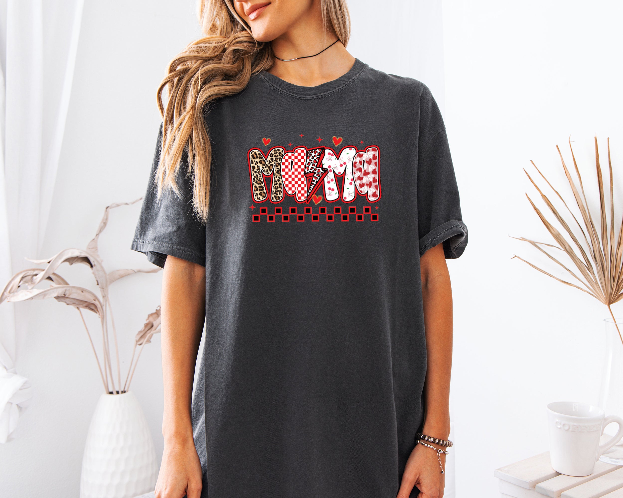 Mama Leopard Checkered Comfort Colors T Shirt