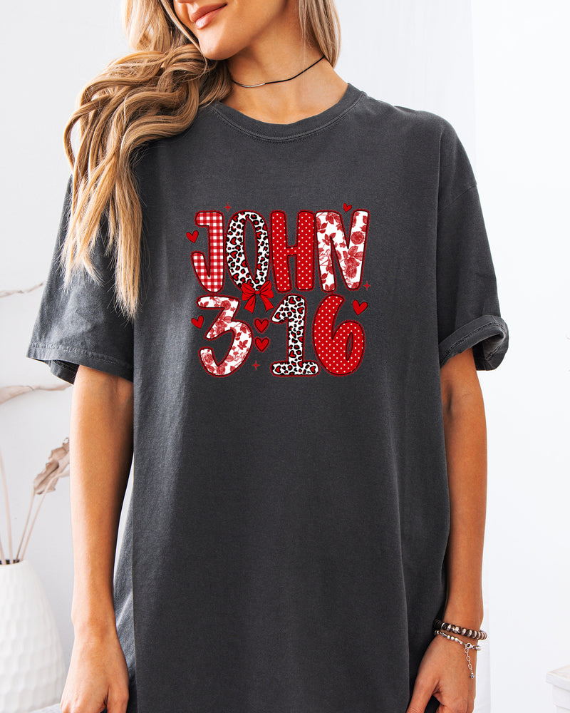 John 3:16 Christian Comfort Colors Garment Dyed T Shirt - Biblical Faith Graphic Tee (Valentine's day, Easter..)