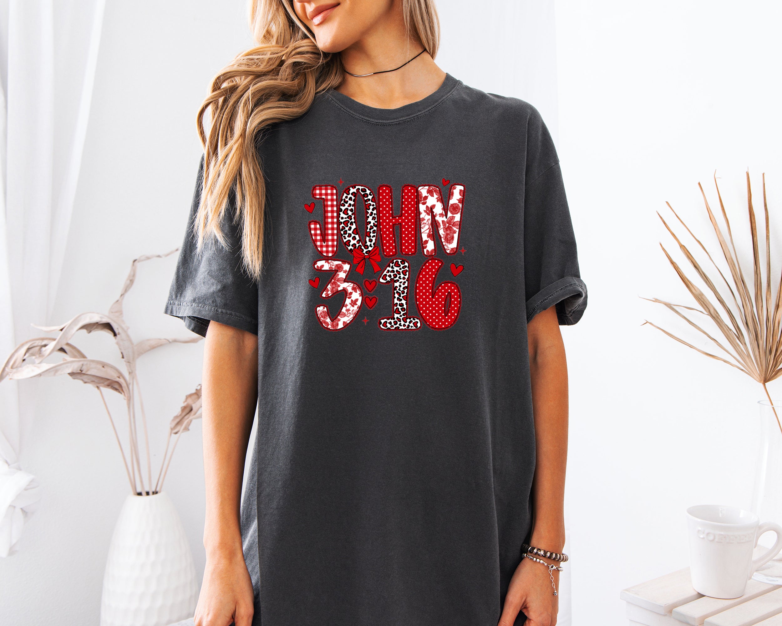 John 3:16 Christian Comfort Colors Garment Dyed T Shirt - Biblical Faith Graphic Tee (Valentine's day, Easter..)