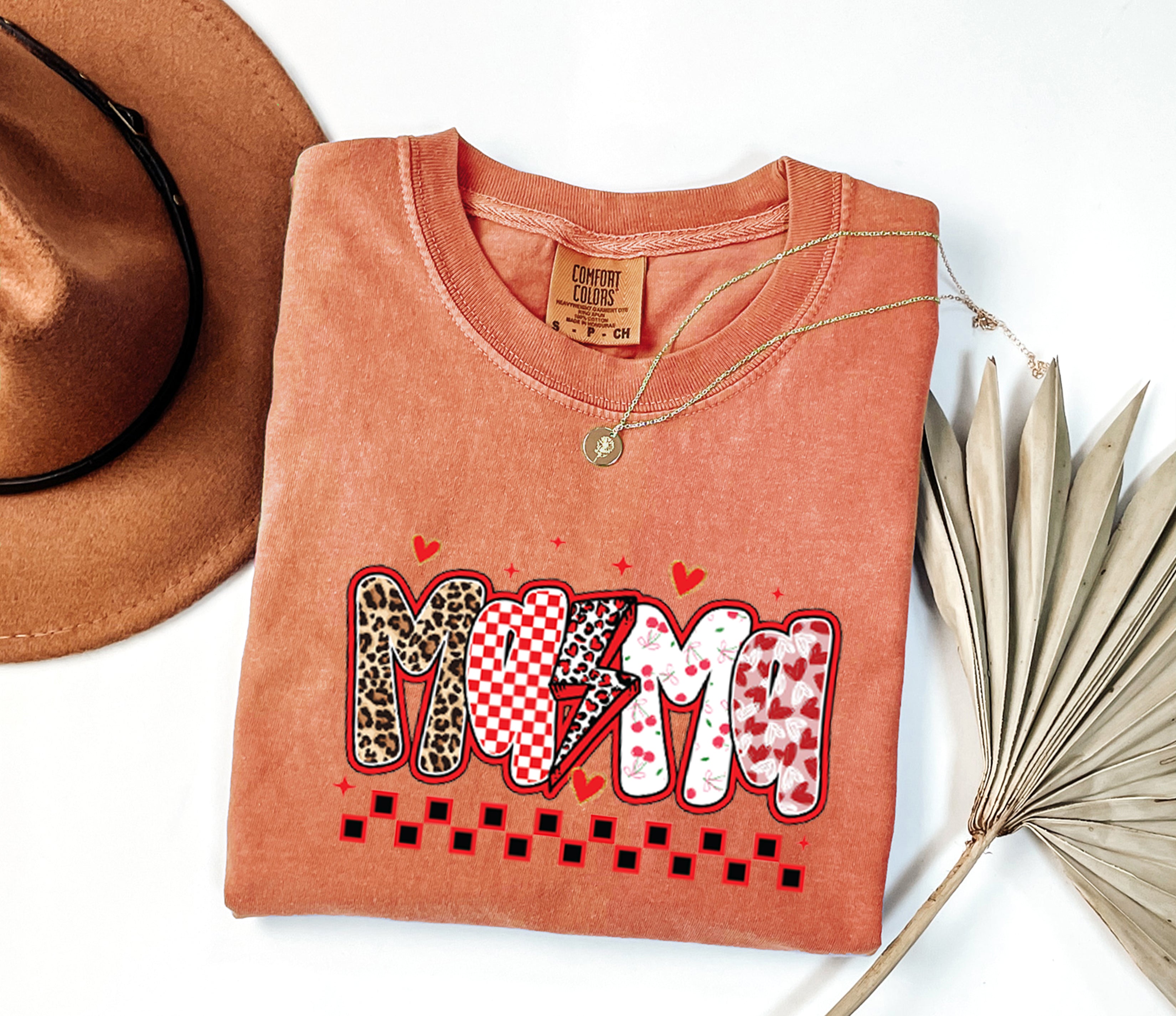 Mama Leopard Checkered Comfort Colors T Shirt