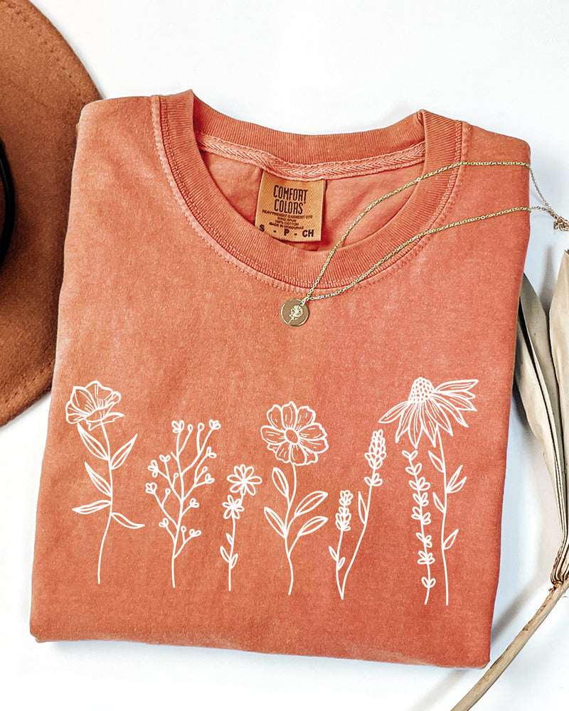 Wildflowers Botanical Plant Nature Garment Dyed T Shirt
