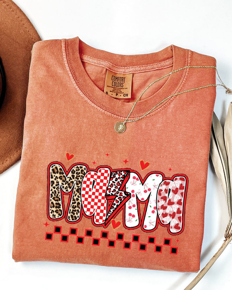Mama Leopard Checkered Comfort Colors T Shirt