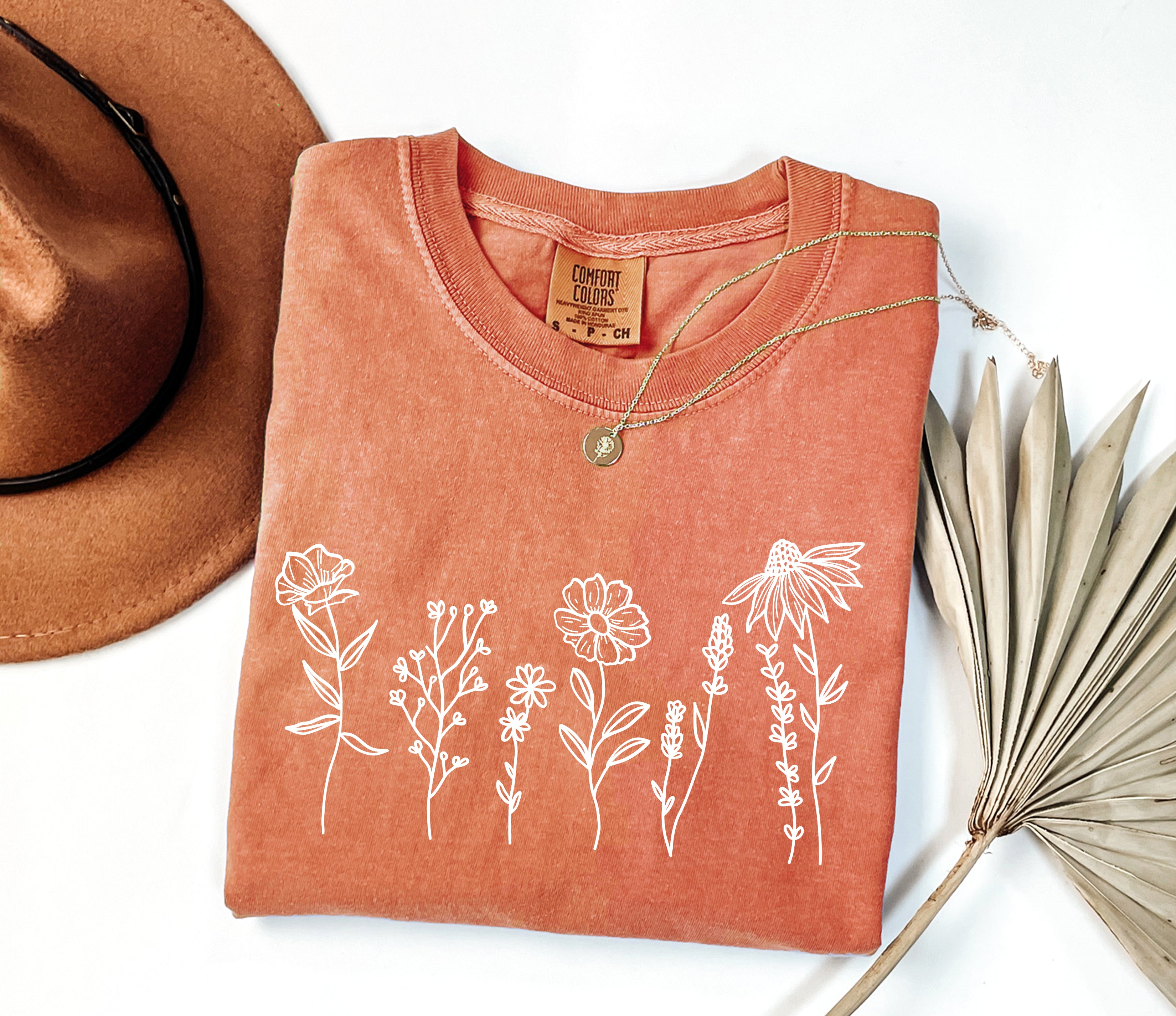 Wildflowers Botanical Plant Nature Garment Dyed T Shirt
