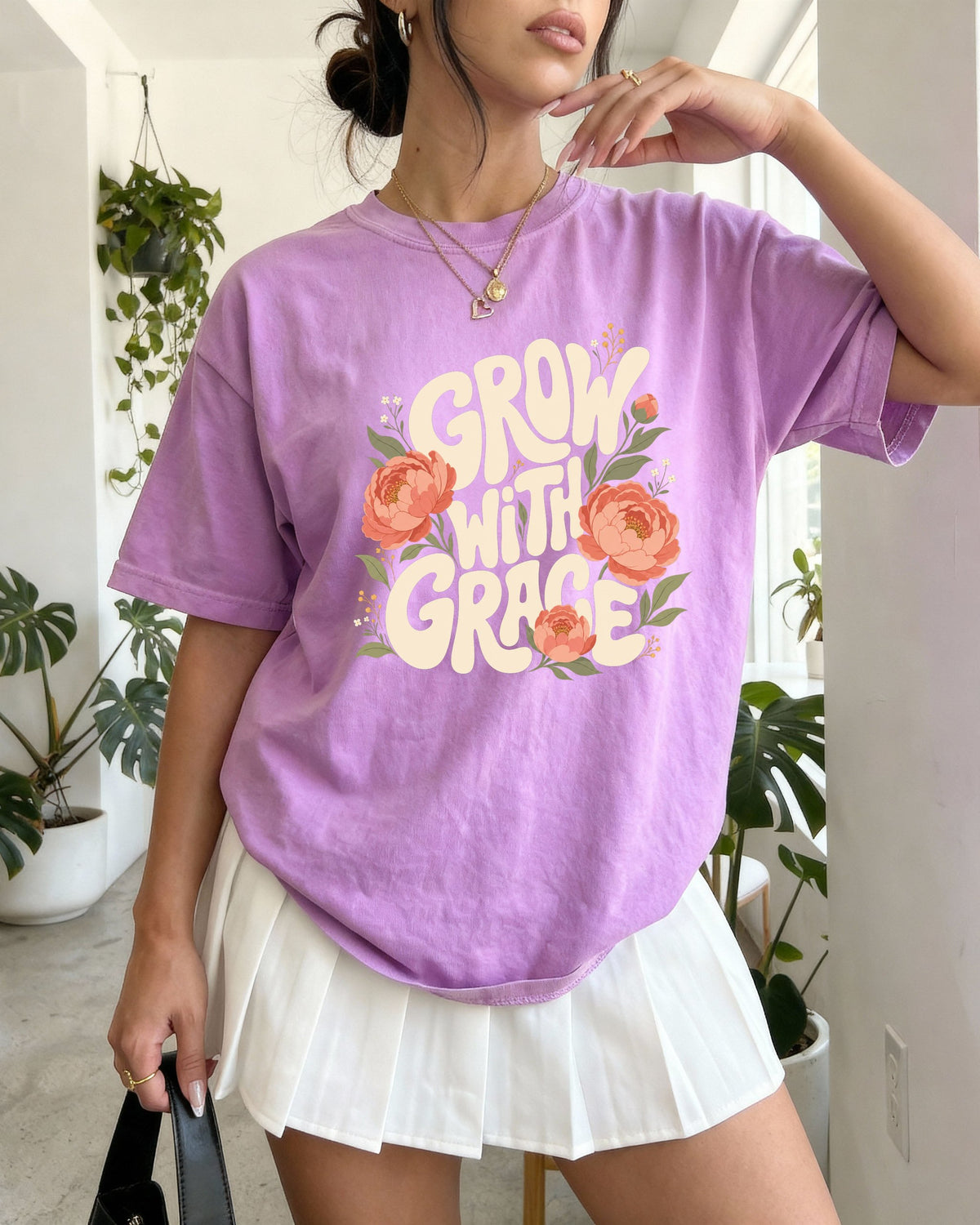 Grow With Grace Christian Flower Comfort Colors T-Shirt, Jesus Bible Gift