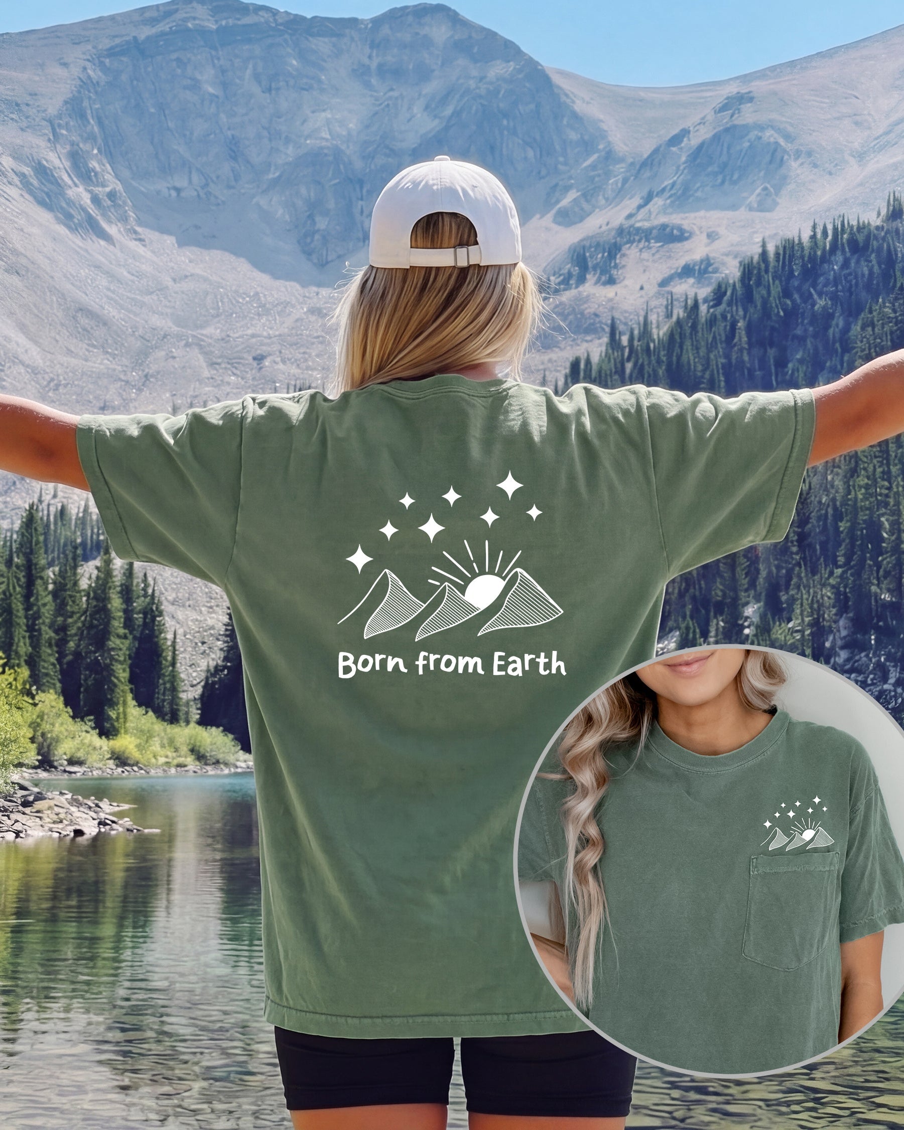 Born from Earth Wild Sun Lake Comfort Colors Pocket T-Shirt – Nature Camping Outdoor Graphic Tee